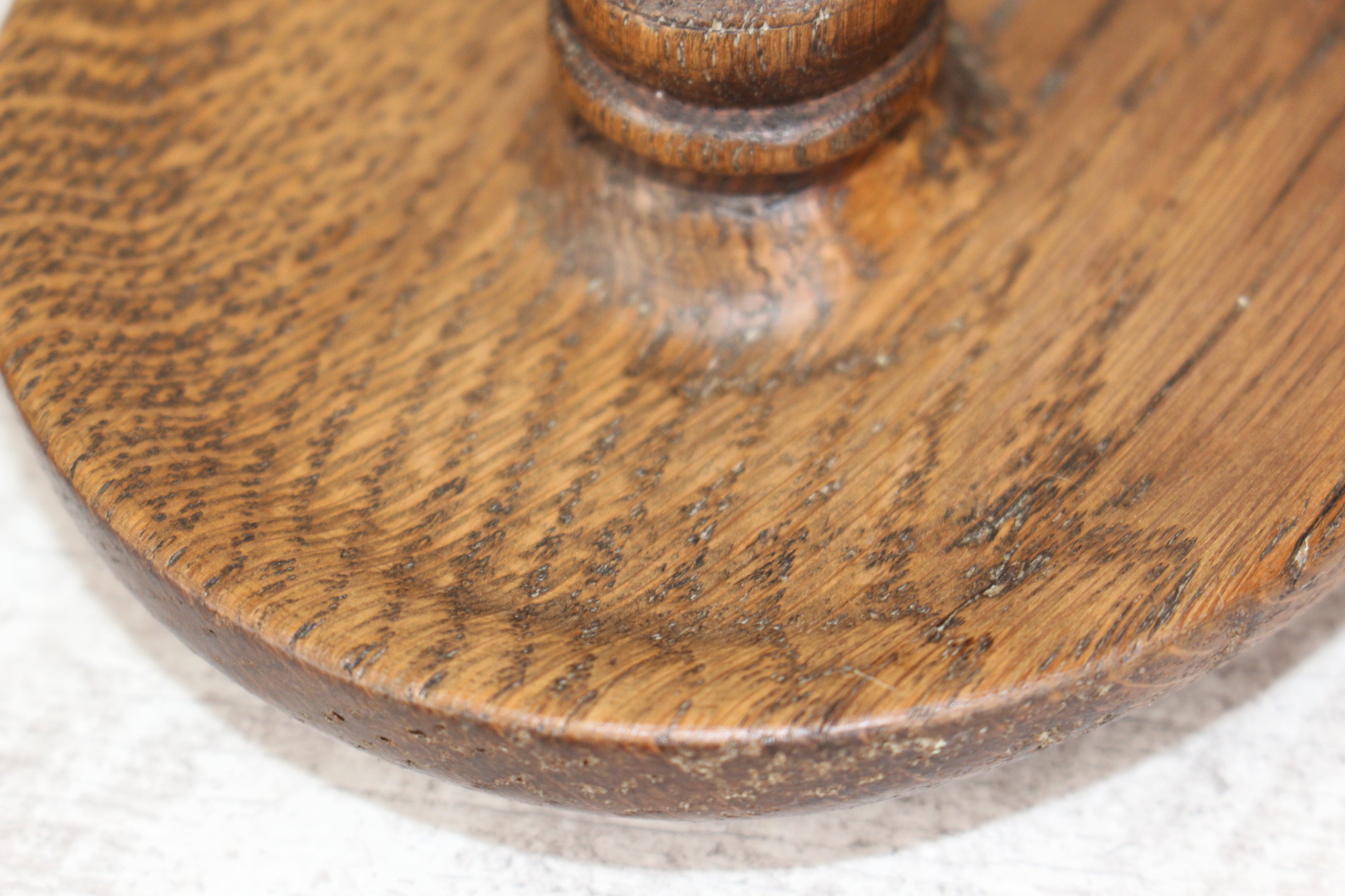 Antique Pair English Oak Barley Twist Candlesticks Hand Turned 8.5" Brass Tops
