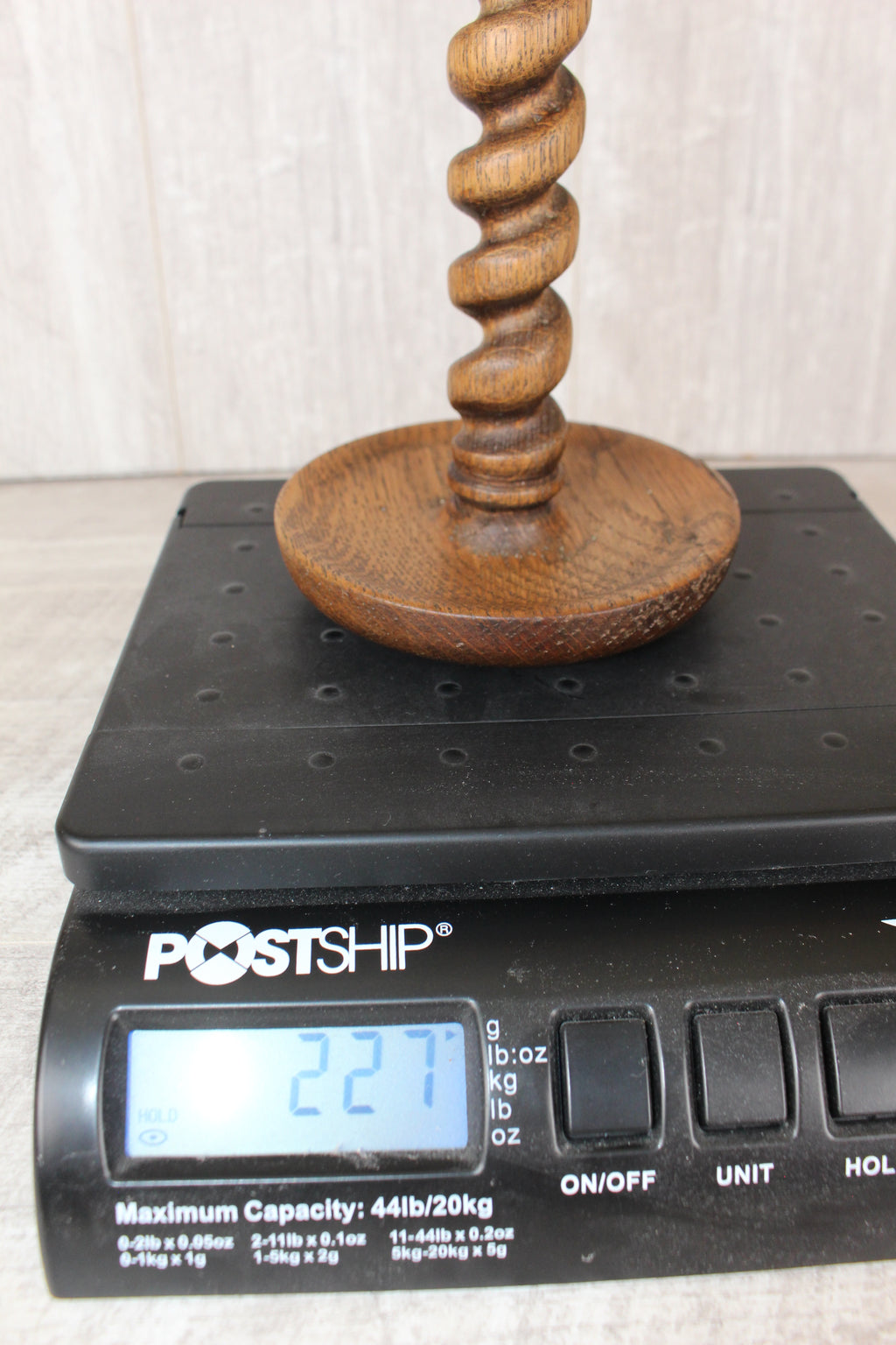 Antique Pair English Oak Barley Twist Candlesticks Hand Turned 8.5" Brass Tops
