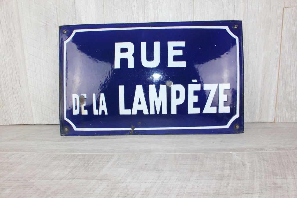 Authentic Vintage French Enamel Street Sign - Rue de la Lampèze, Nîmes Restored