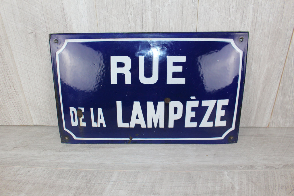 Authentic Vintage French Enamel Street Sign - Rue de la Lampèze, Nîmes Restored