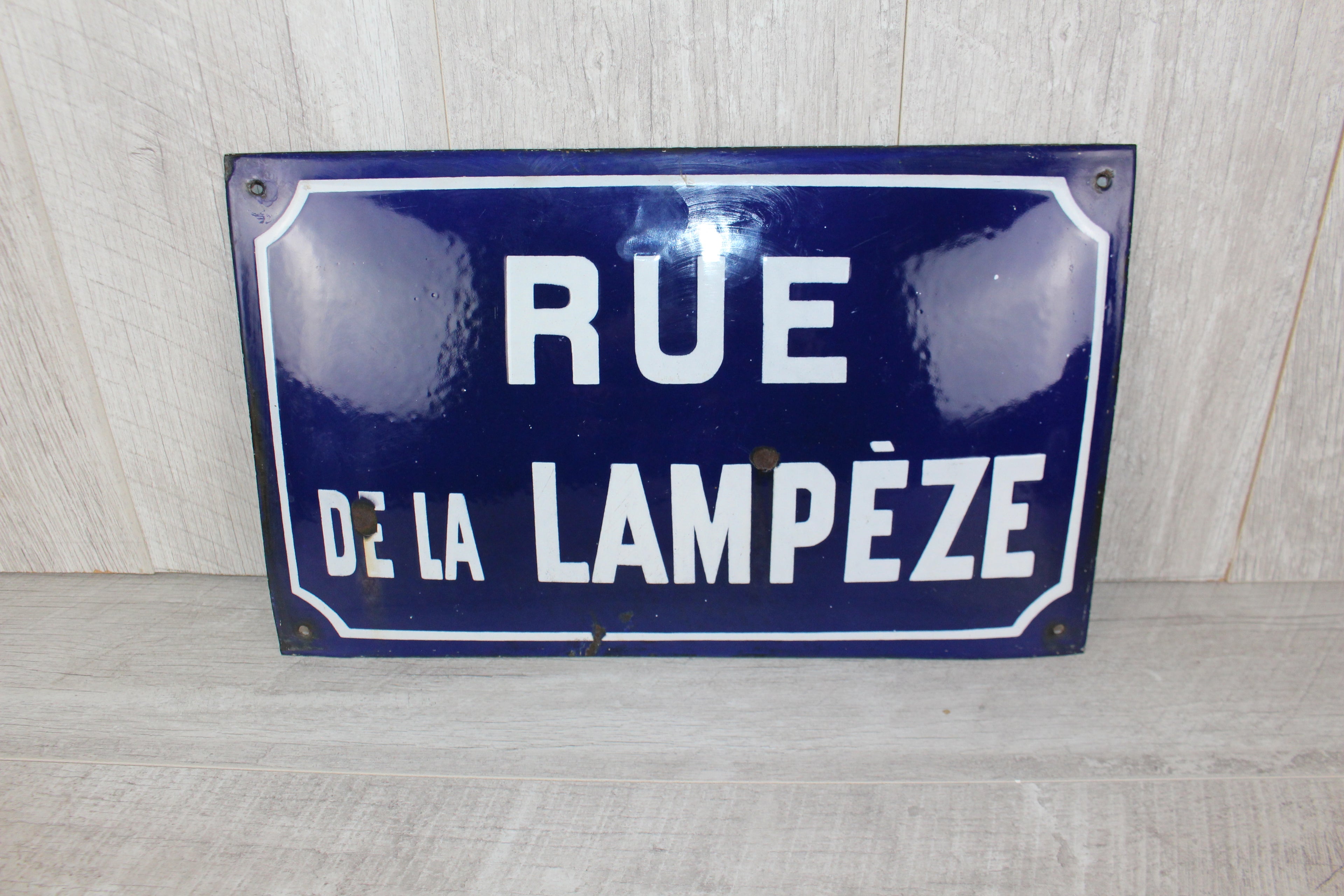 Authentic Vintage French Enamel Street Sign - Rue de la Lampèze, Nîmes Restored