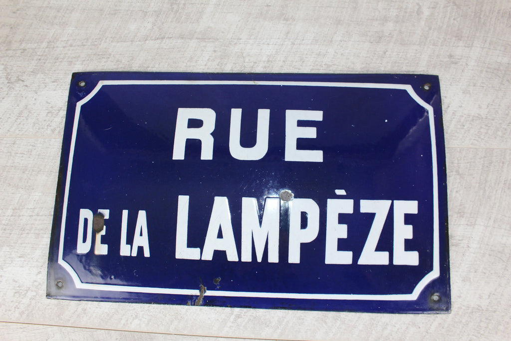 Authentic Vintage French Enamel Street Sign - Rue de la Lampèze, Nîmes Restored