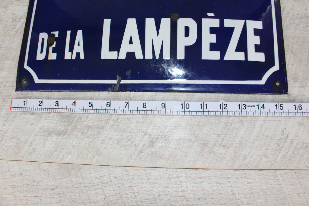 Authentic Vintage French Enamel Street Sign - Rue de la Lampèze, Nîmes Restored