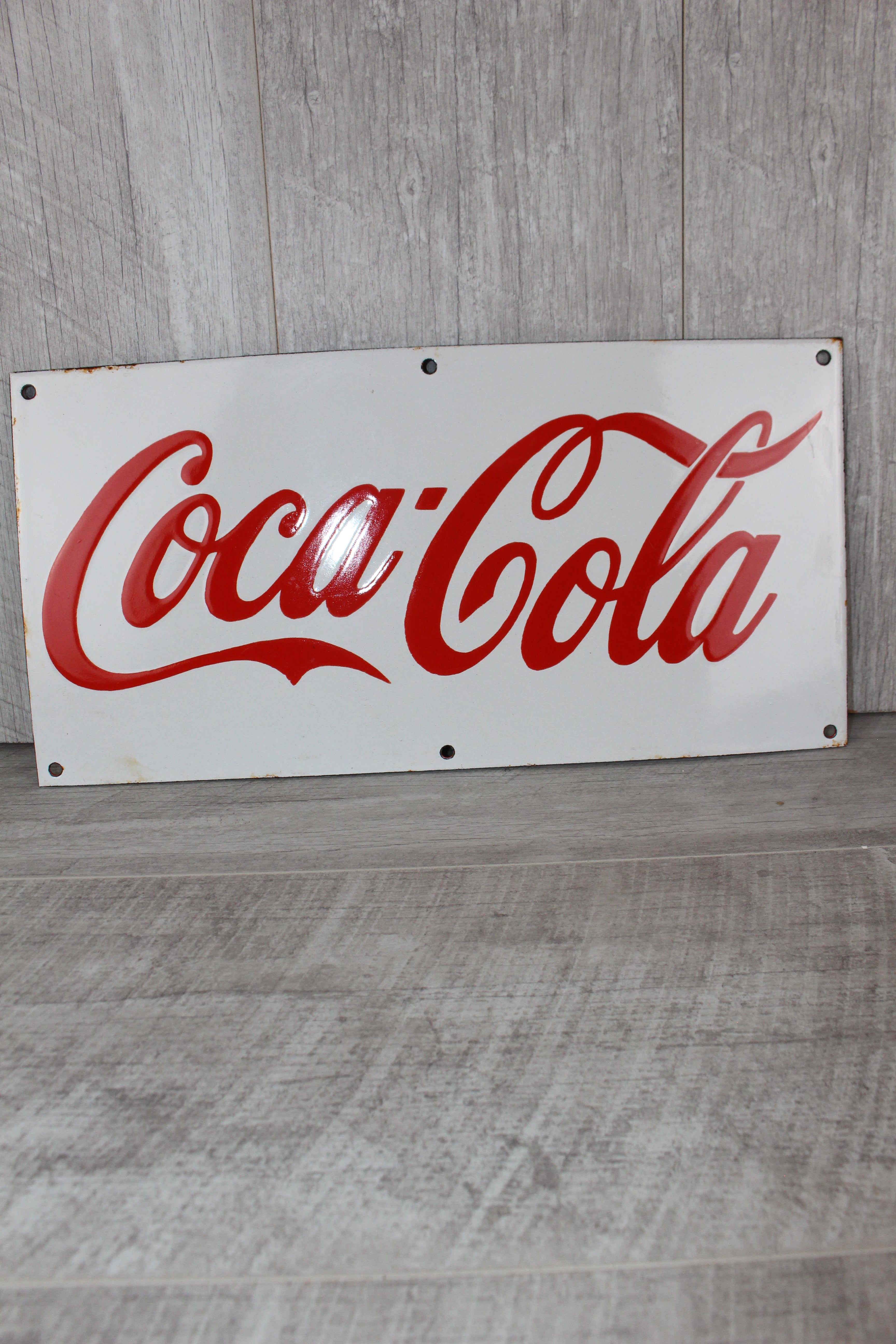 Vintage Coca-Cola Enamel Sign – Red Script on White – Professional Conservation