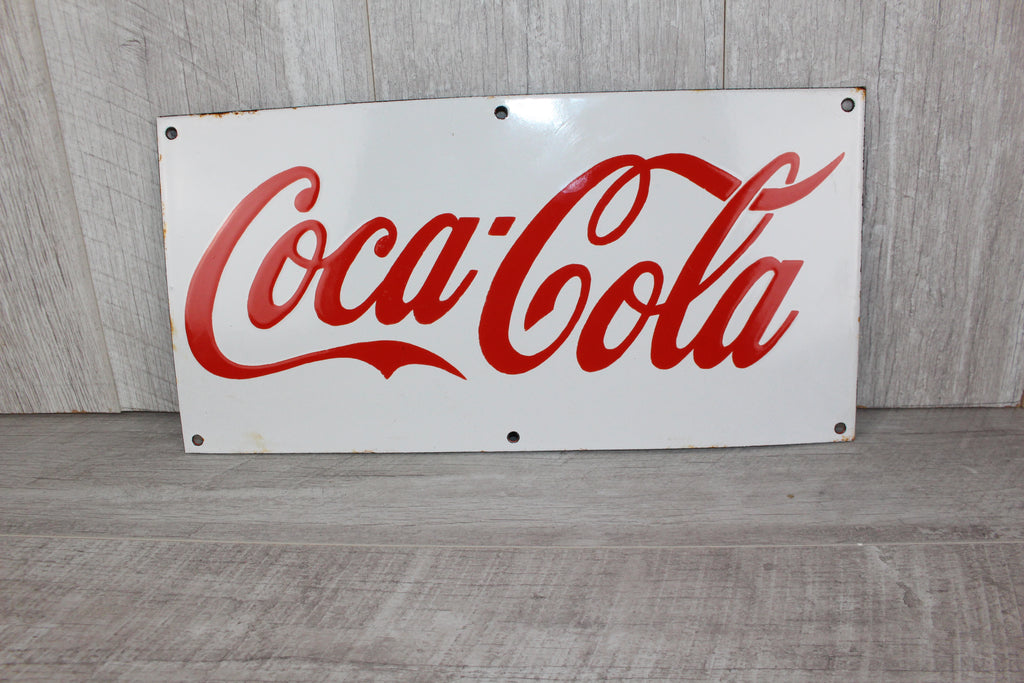 Vintage Coca-Cola Enamel Sign – Red Script on White – Professional Conservation