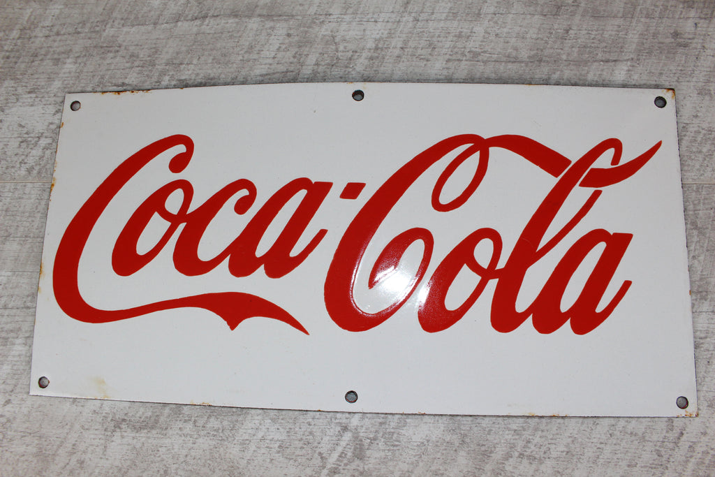 Vintage Coca-Cola Enamel Sign – Red Script on White – Professional Conservation