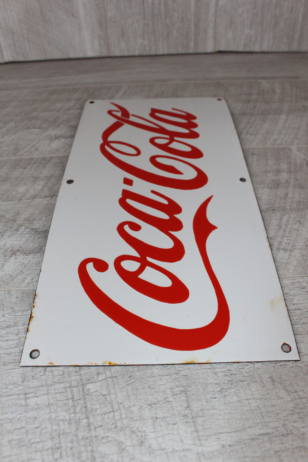 Vintage Coca-Cola Enamel Sign – Red Script on White – Professional Conservation