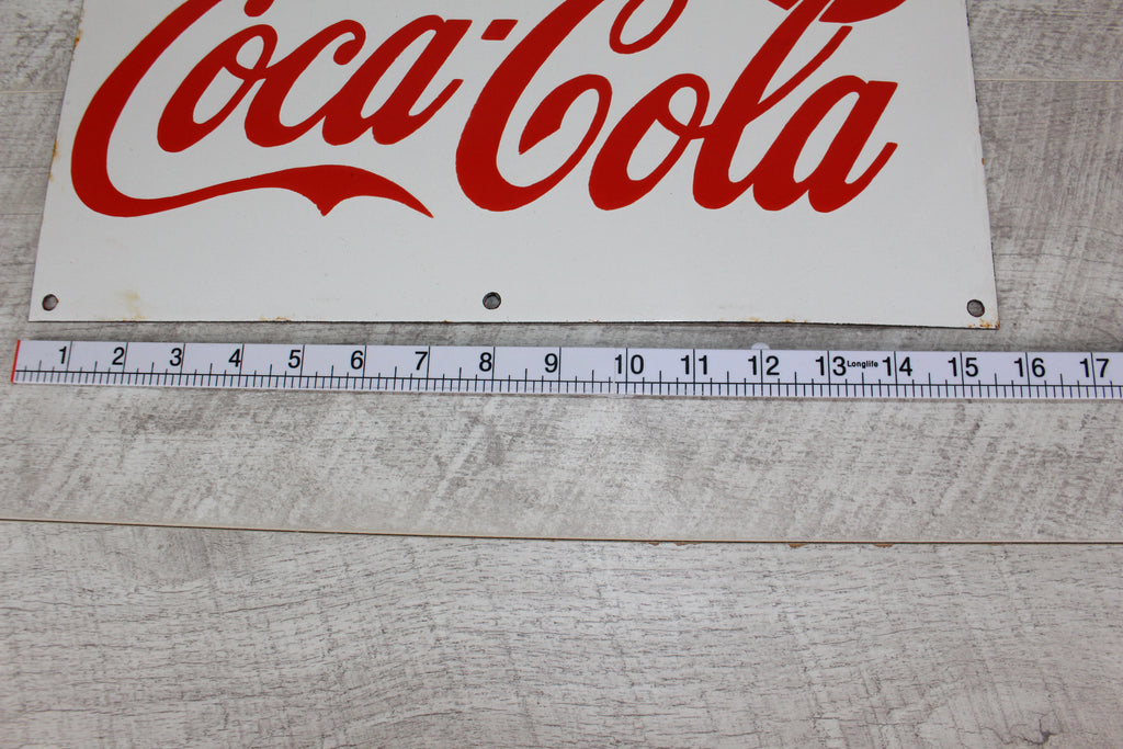 Vintage Coca-Cola Enamel Sign – Red Script on White – Professional Conservation