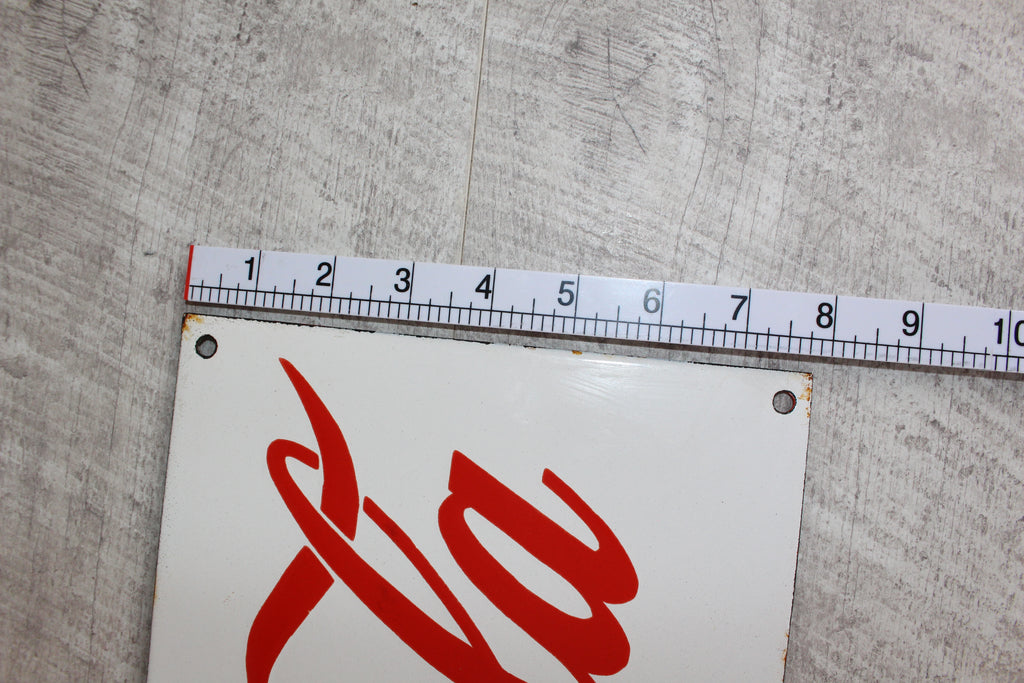 Vintage Coca-Cola Enamel Sign – Red Script on White – Professional Conservation