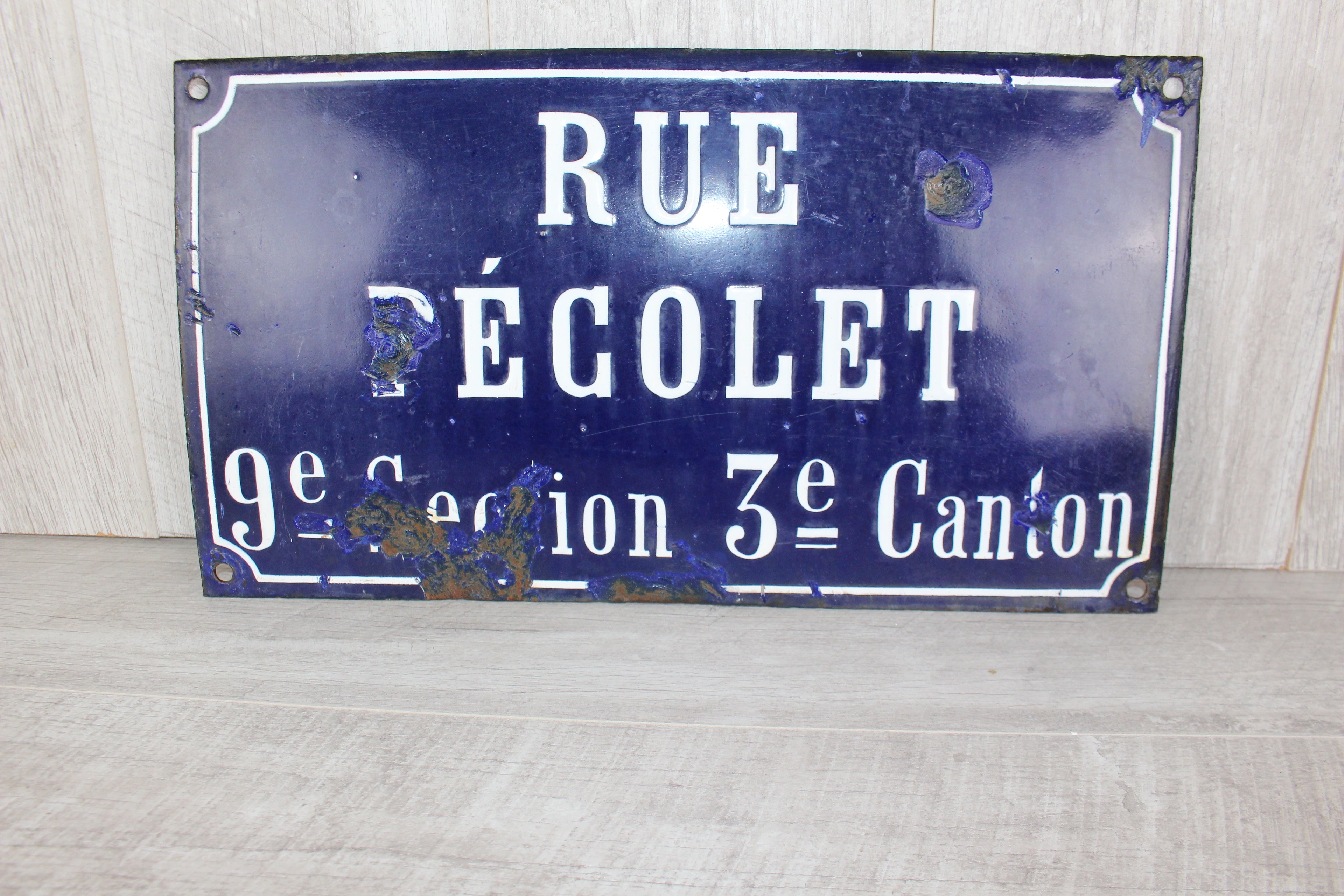 Rare 19thC French Relief Enamel Street Sign - Rue Récolet, Nîmes - Canton System