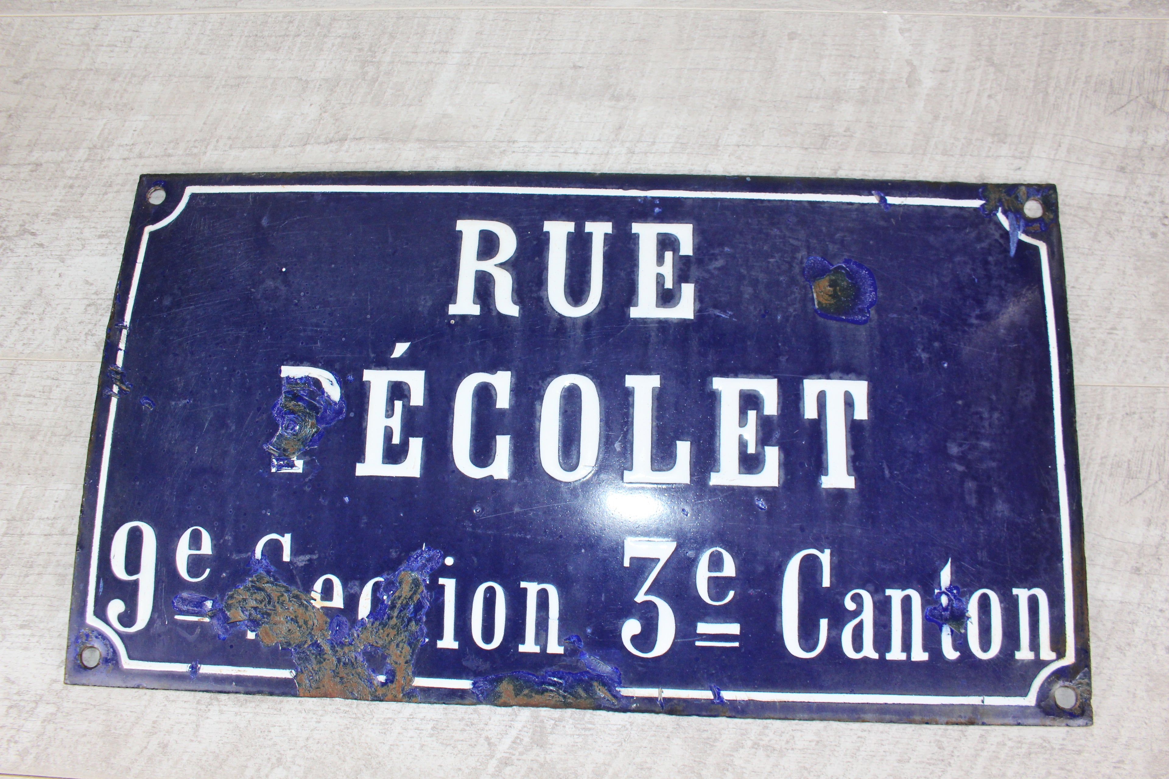 Rare 19thC French Relief Enamel Street Sign - Rue Récolet, Nîmes - Canton System