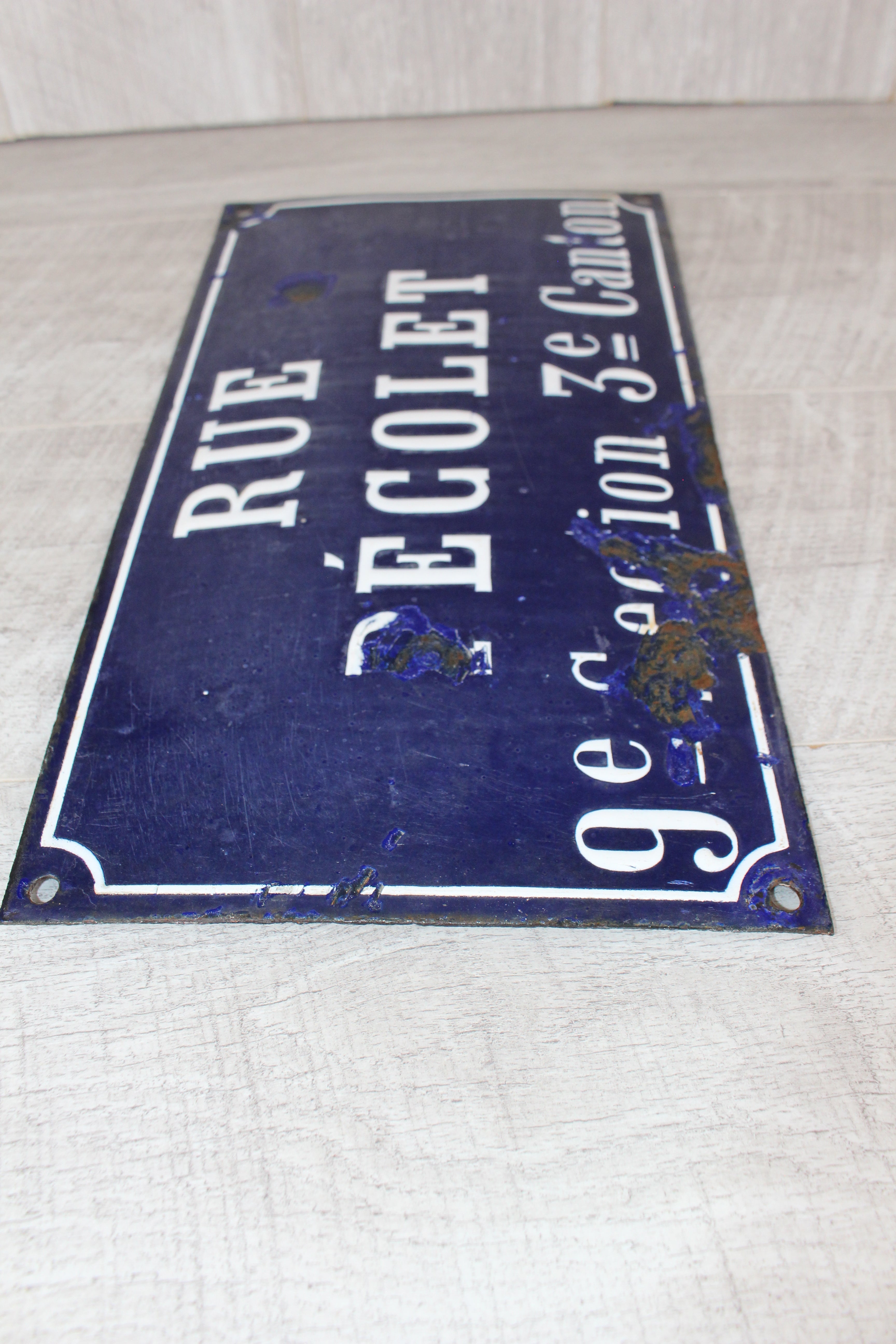 Rare 19thC French Relief Enamel Street Sign - Rue Récolet, Nîmes - Canton System