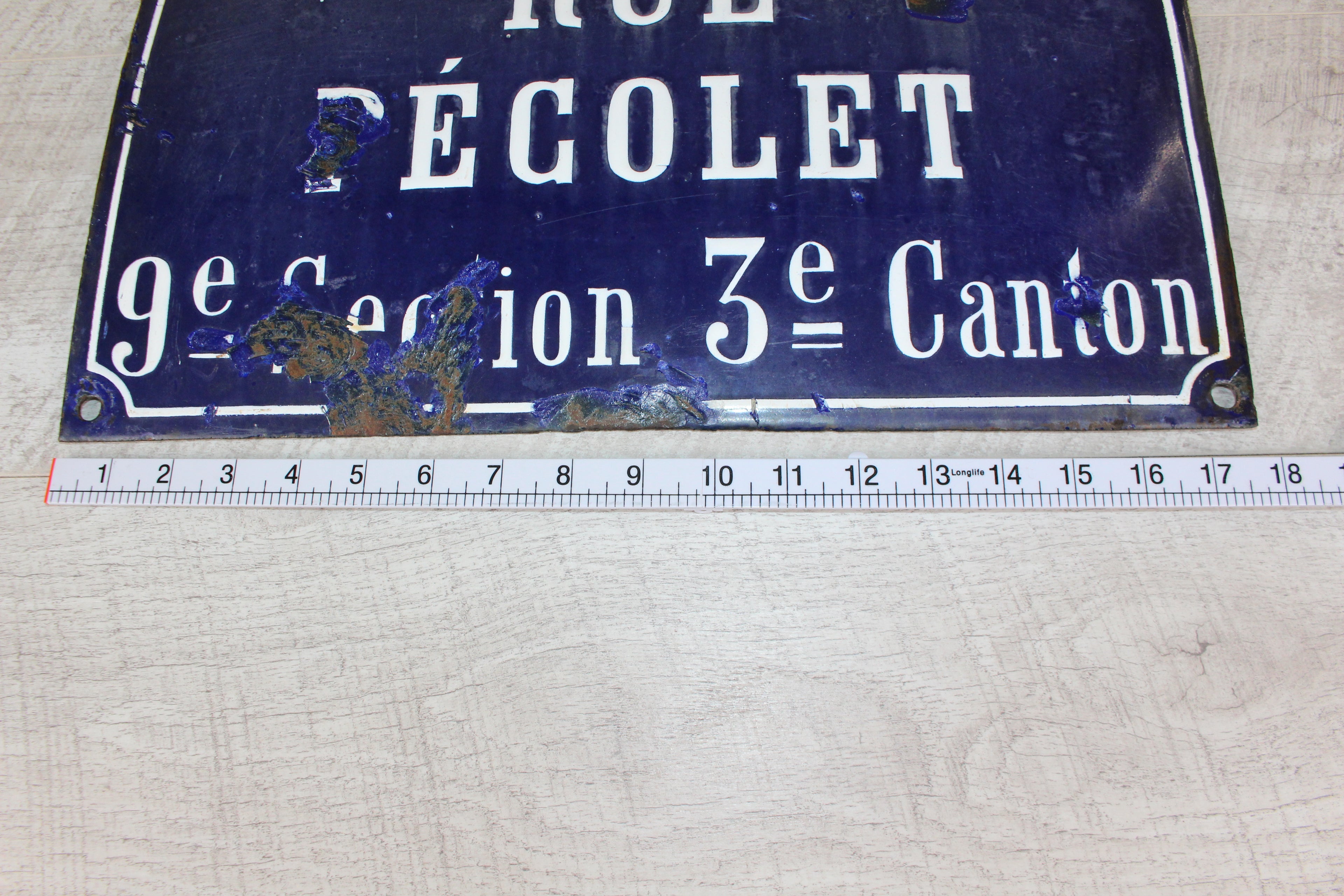 Rare 19thC French Relief Enamel Street Sign - Rue Récolet, Nîmes - Canton System