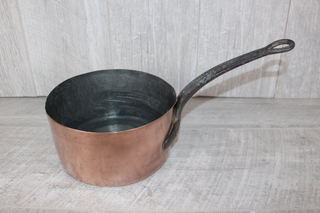 Antique French Copper Saucepan Set 3pc | Hand-Forged Wrought Iron Pigtail Handle