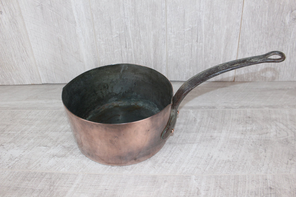 Antique French Copper Saucepan Set 3pc | Hand-Forged Wrought Iron Pigtail Handle