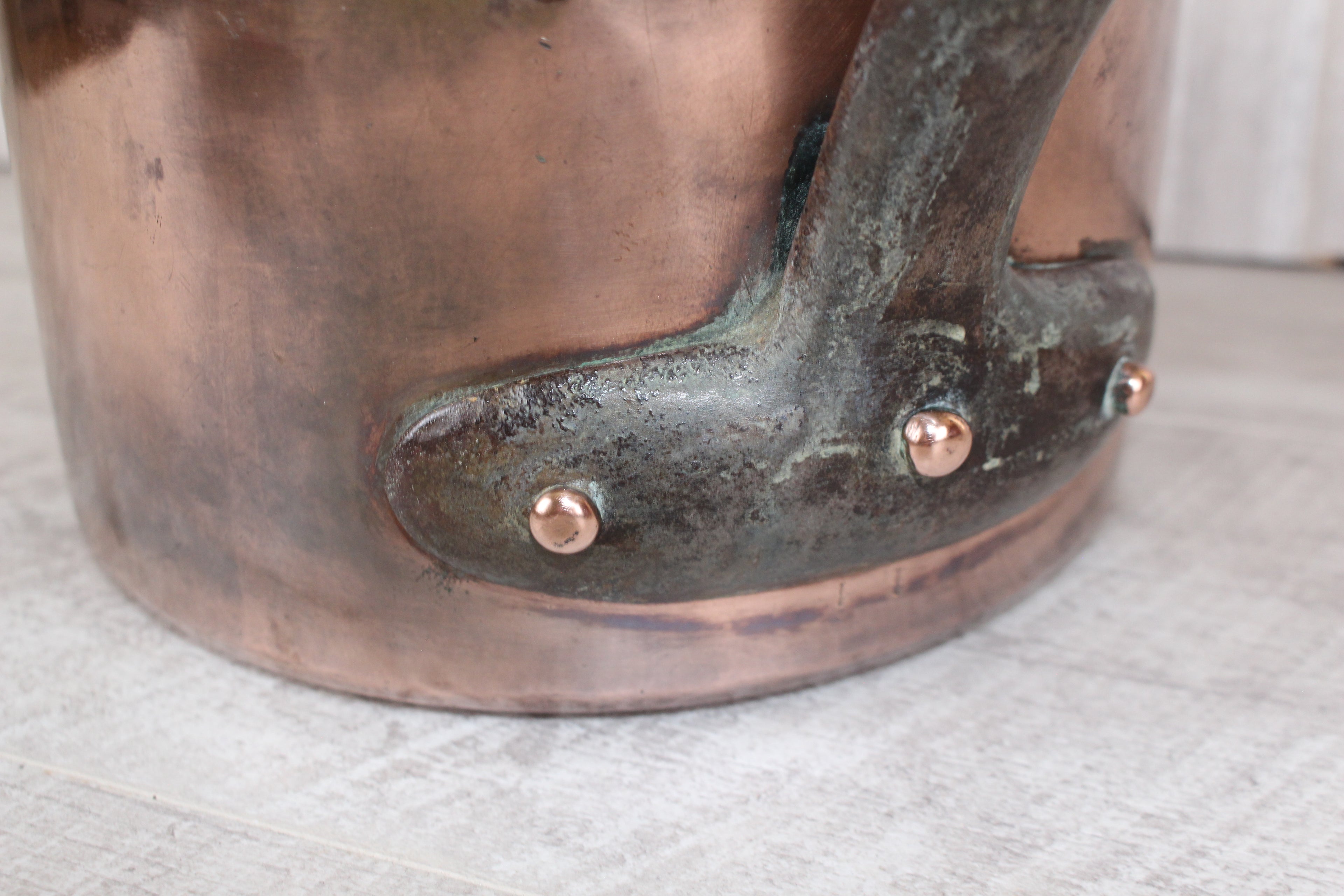 Antique French Copper Saucepan Set 3pc | Hand-Forged Wrought Iron Pigtail Handle