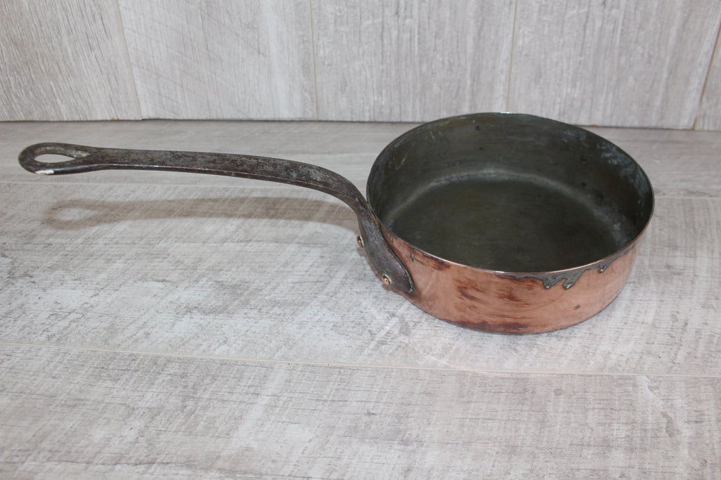 Antique French Copper Saucepan Set 3pc | Hand-Forged Wrought Iron Pigtail Handle
