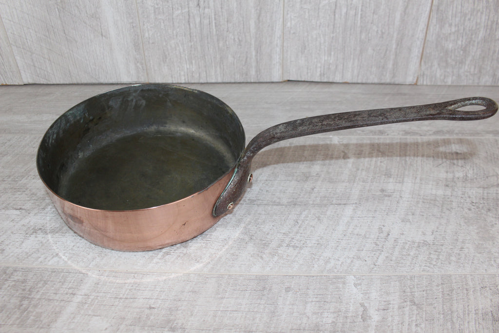Antique French Copper Saucepan Set 3pc | Hand-Forged Wrought Iron Pigtail Handle