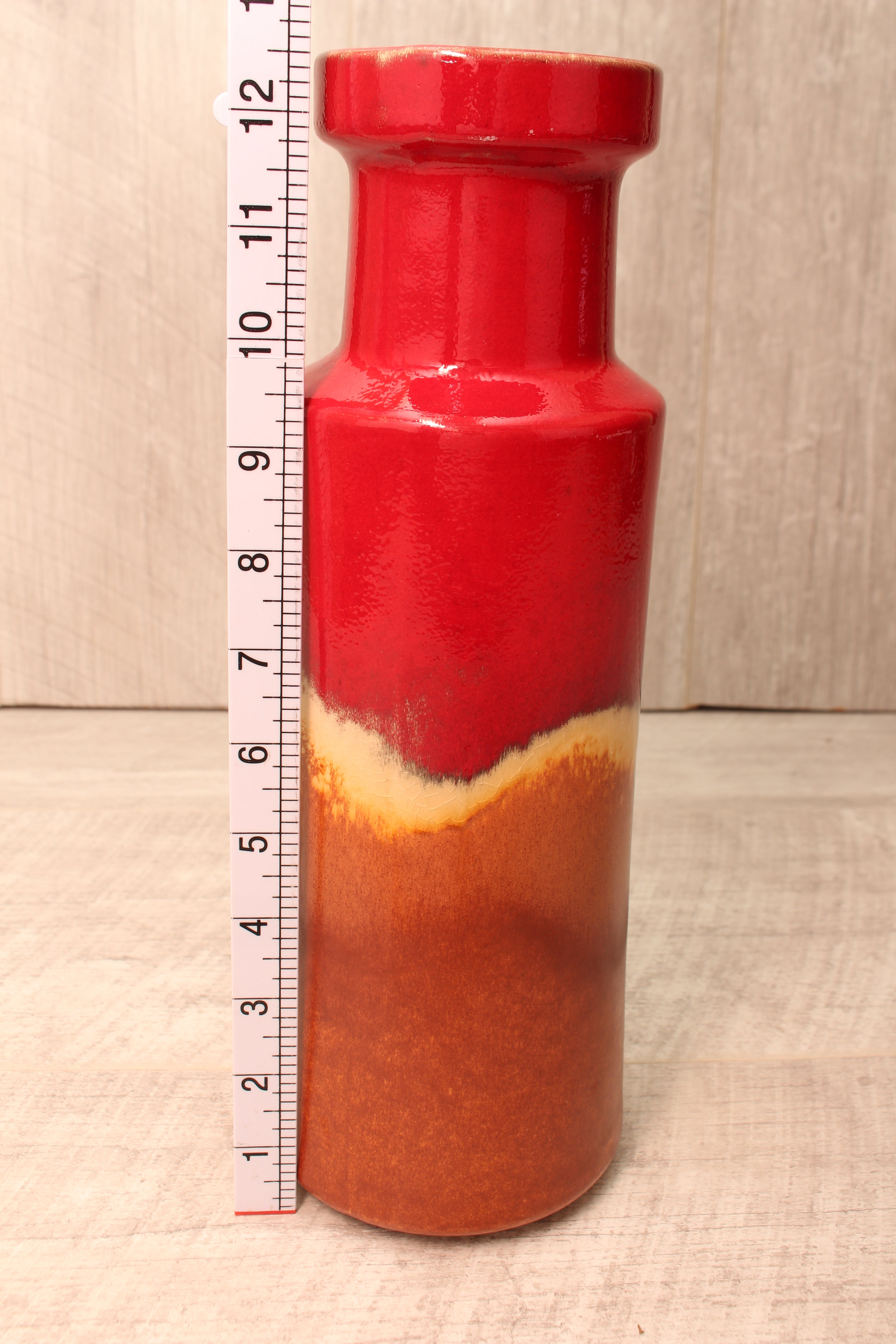 Vintage Scheurich Keramik West German Pottery Vase - Flame Drip Glaze - Model 205-32