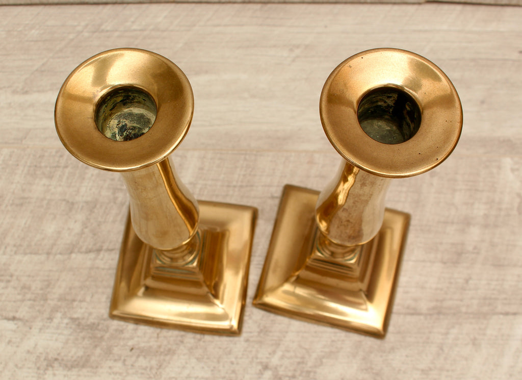 Vintage Solid Brass Candlesticks - Pair - 8 Inch
