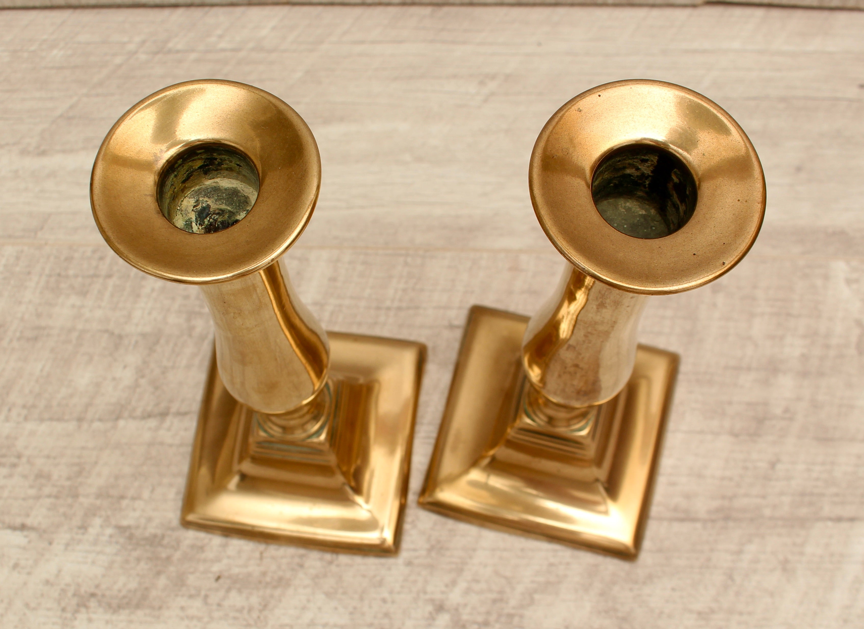 Vintage Solid Brass Candlesticks - Pair - 8 Inch