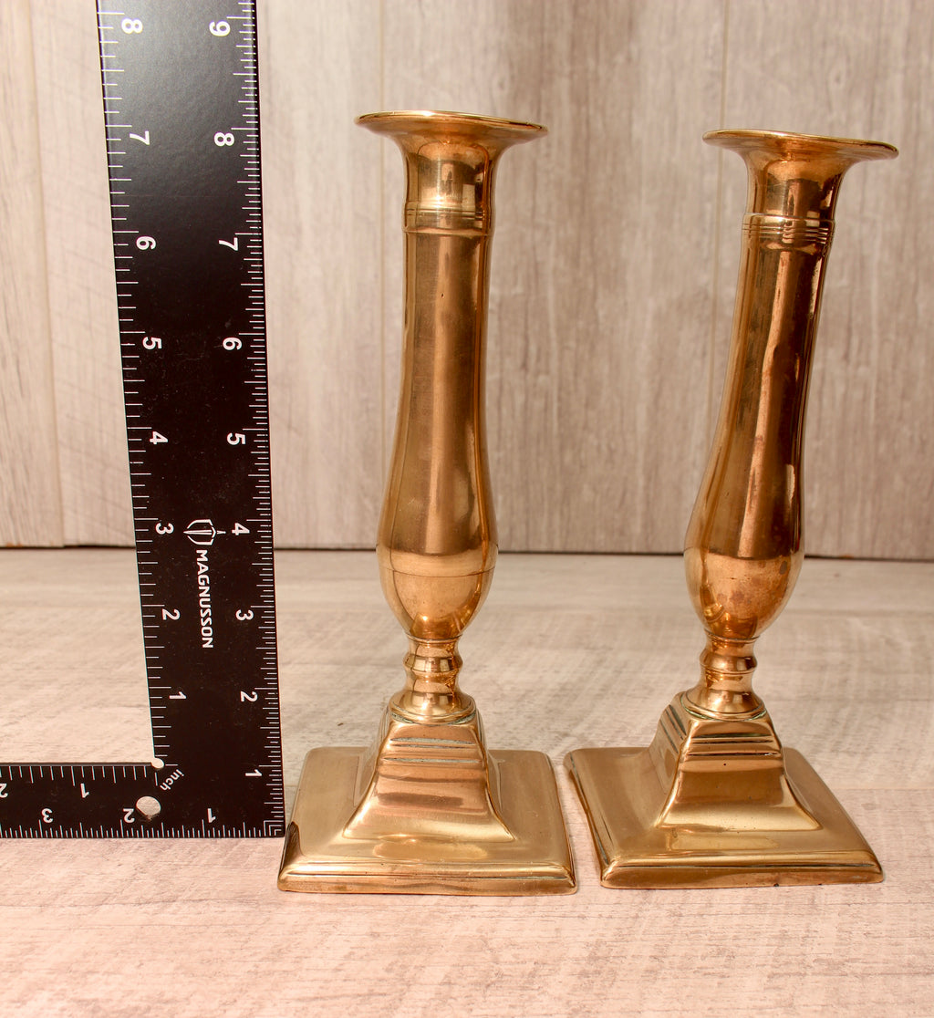 Vintage Solid Brass Candlesticks - Pair - 8 Inch