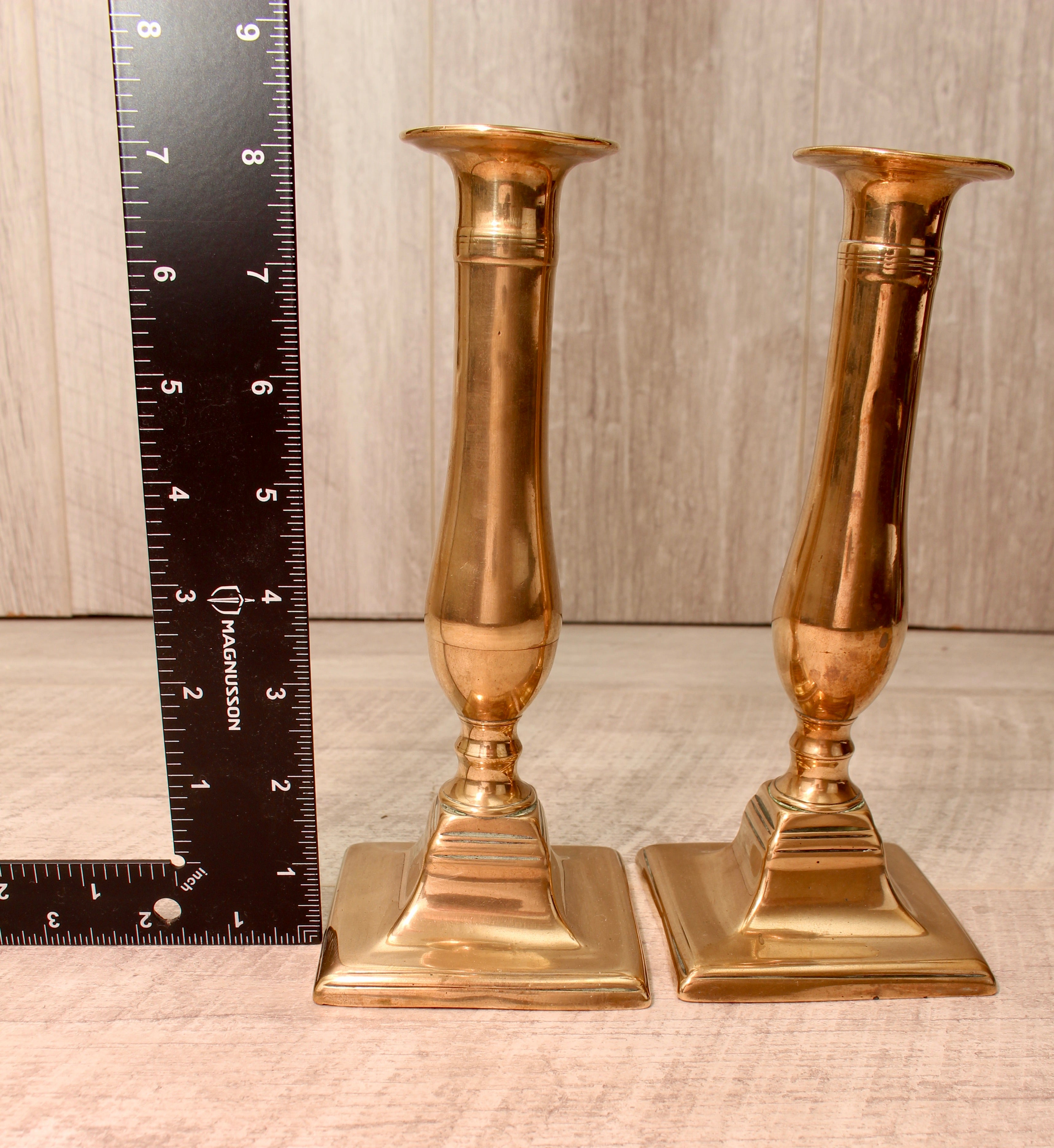 Vintage Solid Brass Candlesticks - Pair - 8 Inch