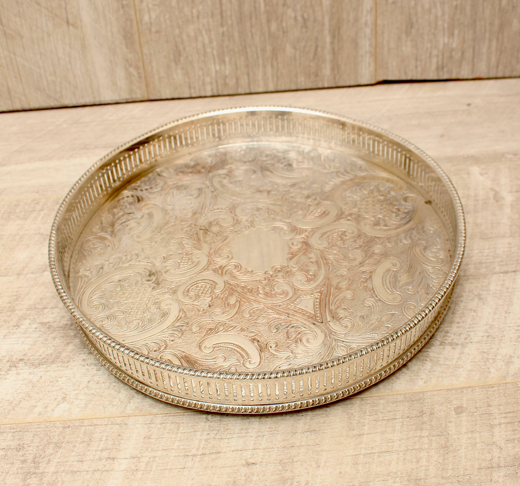 Vintage Sheffield Silver Plated Gallery Tray - Copper Base Metal - 10 Inch