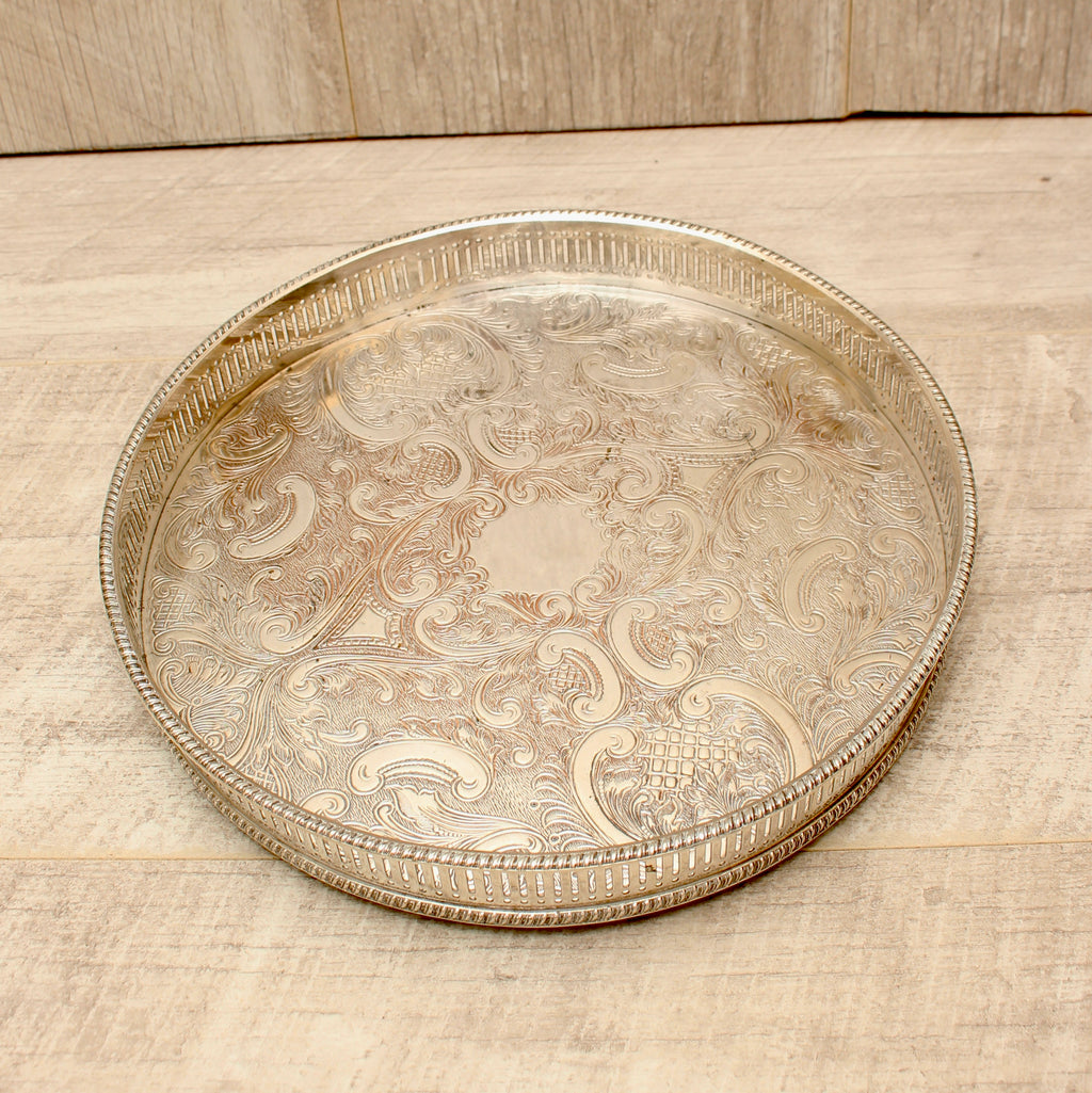 Vintage Sheffield Silver Plated Gallery Tray - Copper Base Metal - 10 Inch