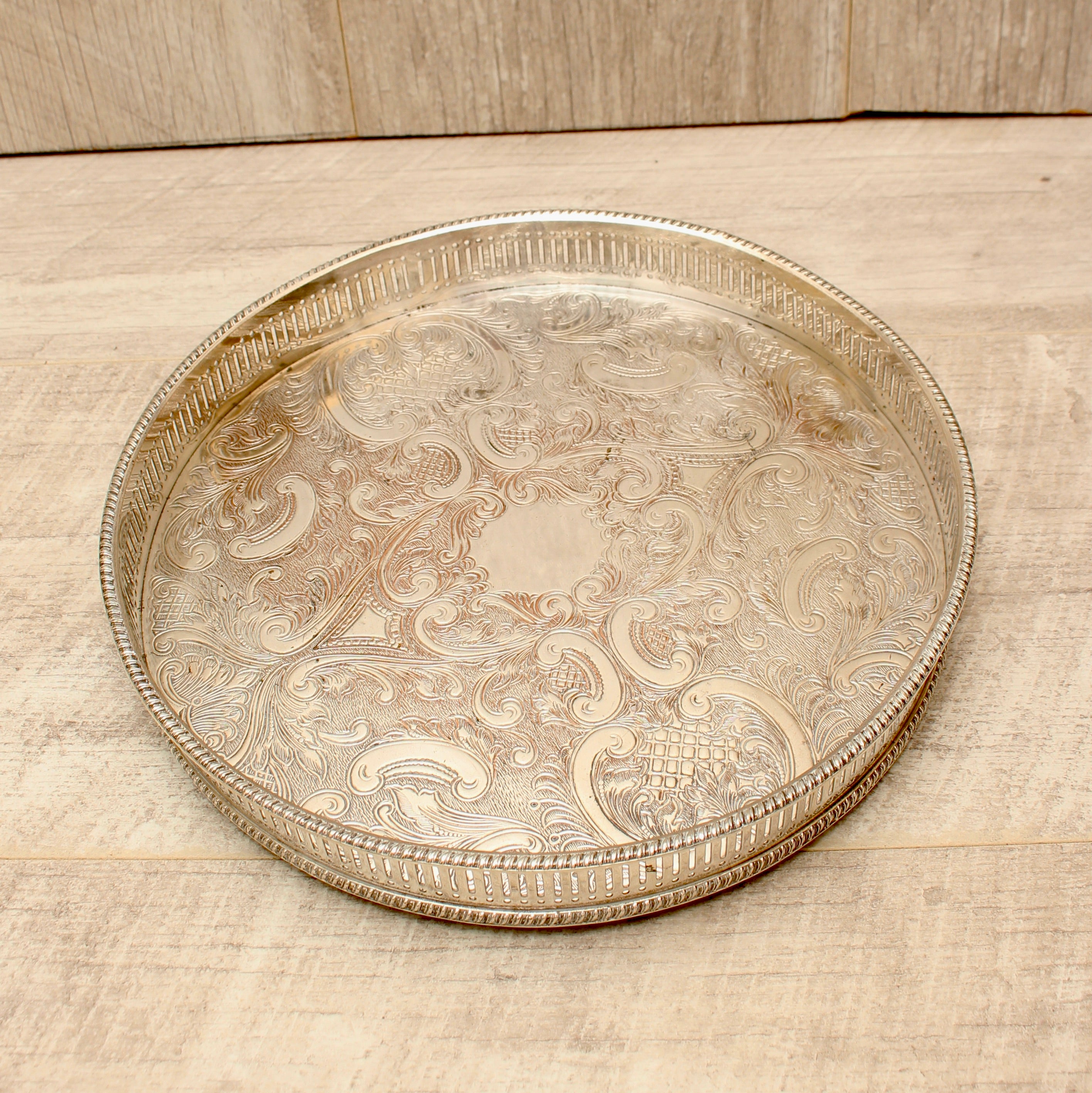 Vintage Sheffield Silver Plated Gallery Tray - Copper Base Metal - 10 Inch