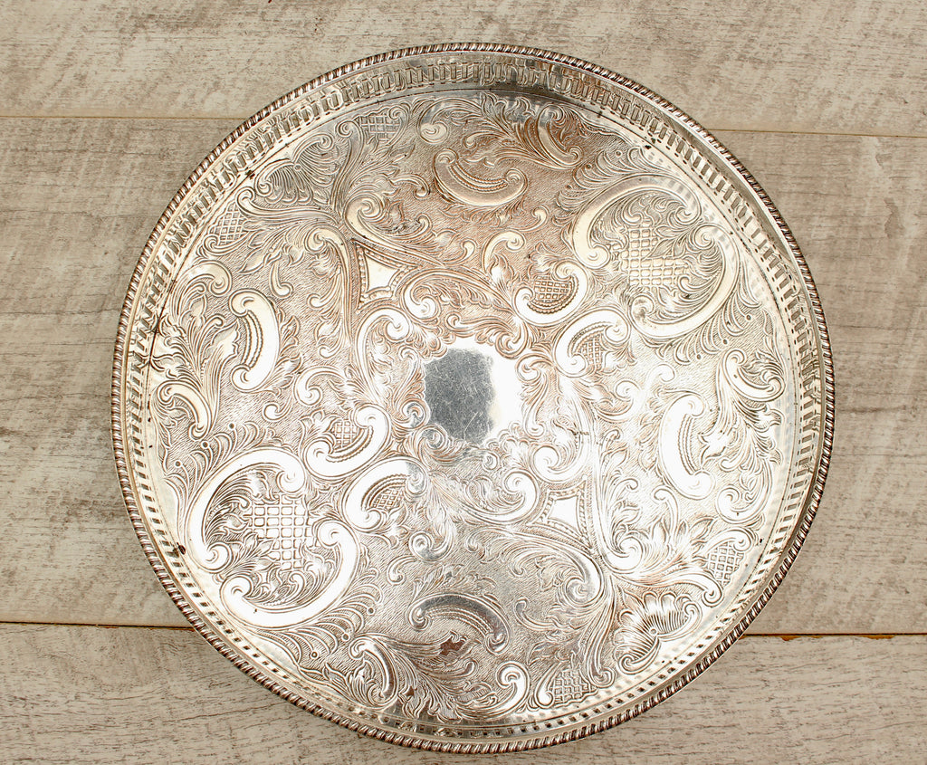 Vintage Sheffield Silver Plated Gallery Tray - Copper Base Metal - 10 Inch