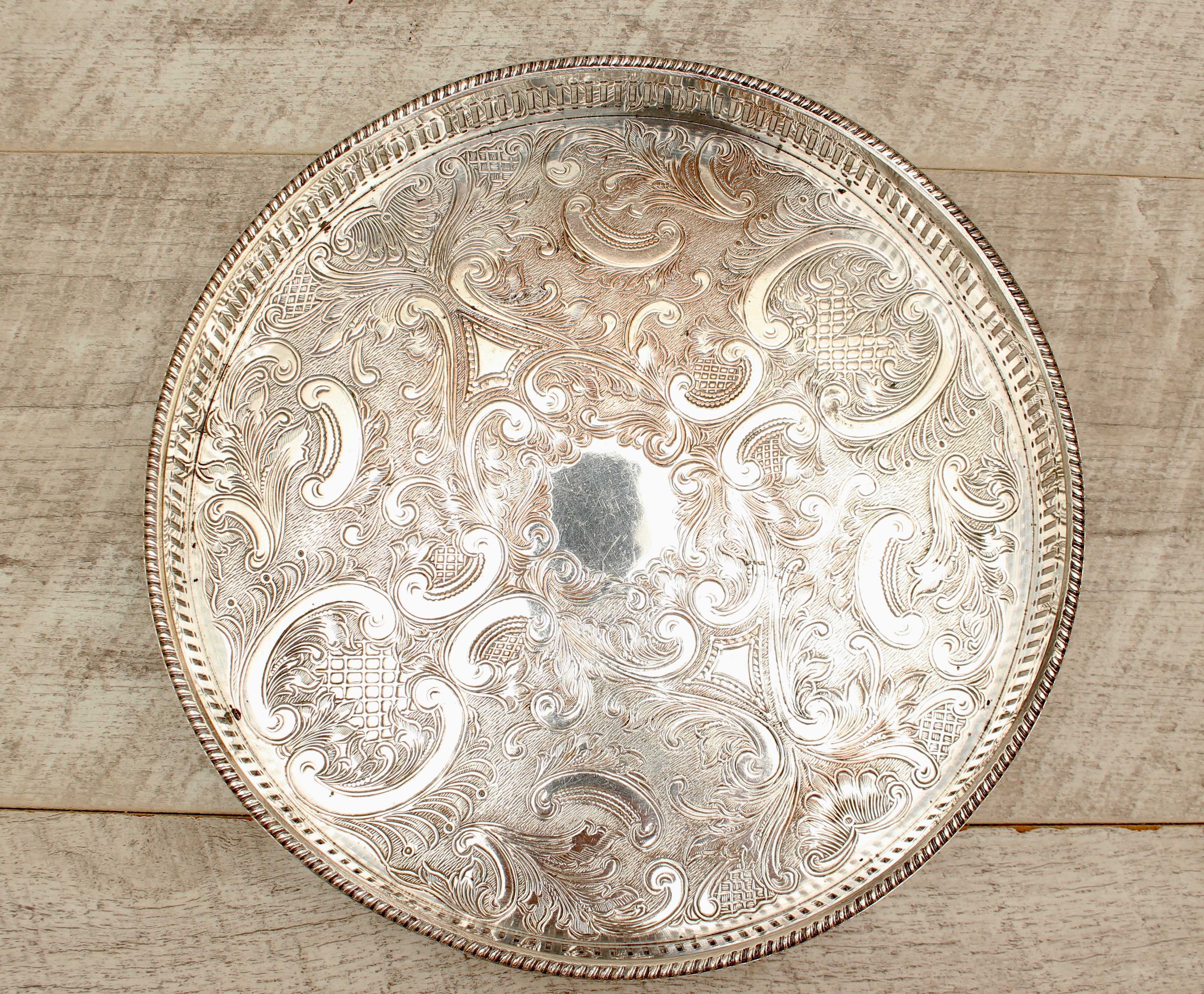 Vintage Sheffield Silver Plated Gallery Tray - Copper Base Metal - 10 Inch