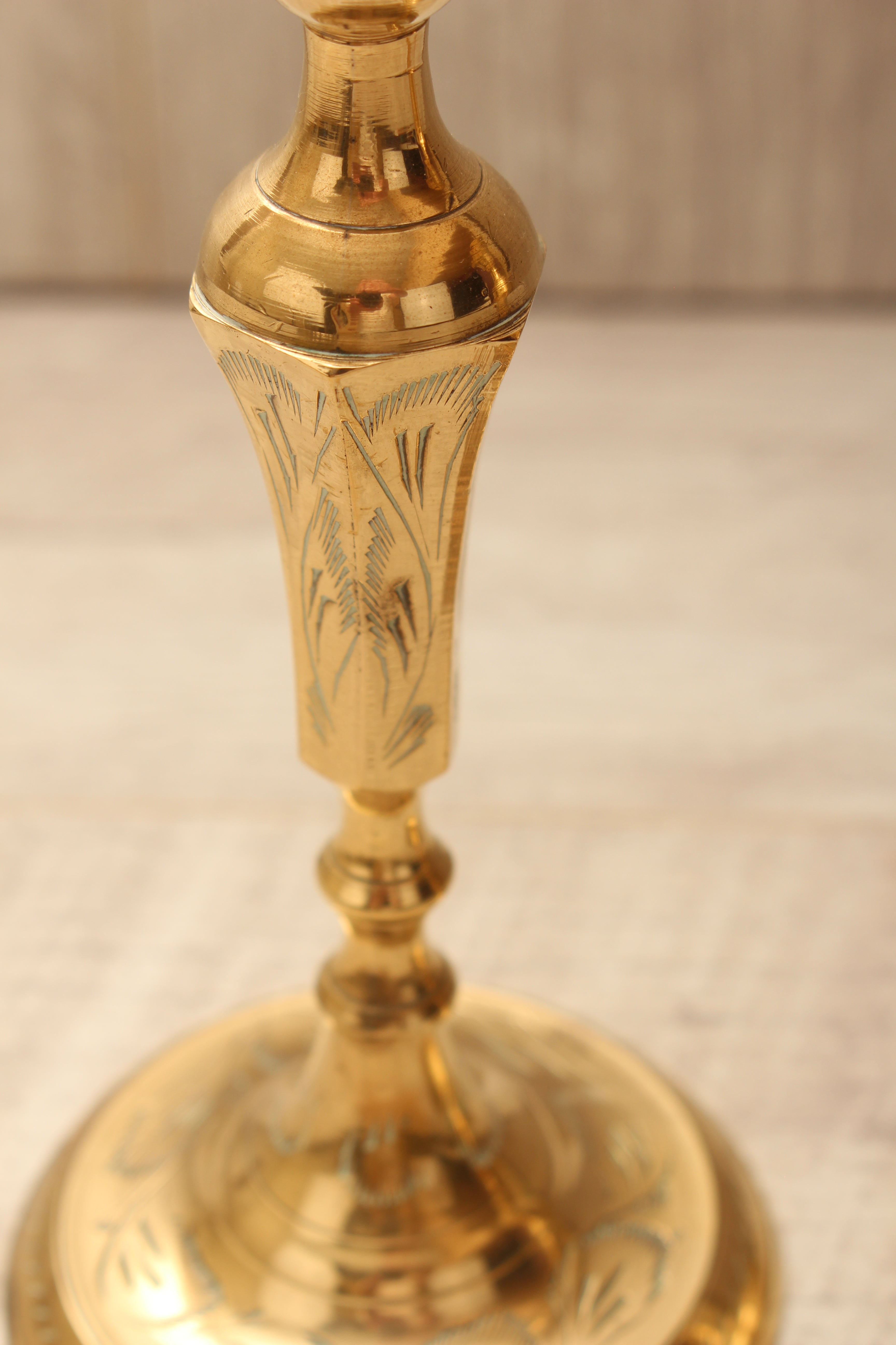 Vintage Hand-Engraved Indian Brass Candlesticks - Pair - 6.5 Inch