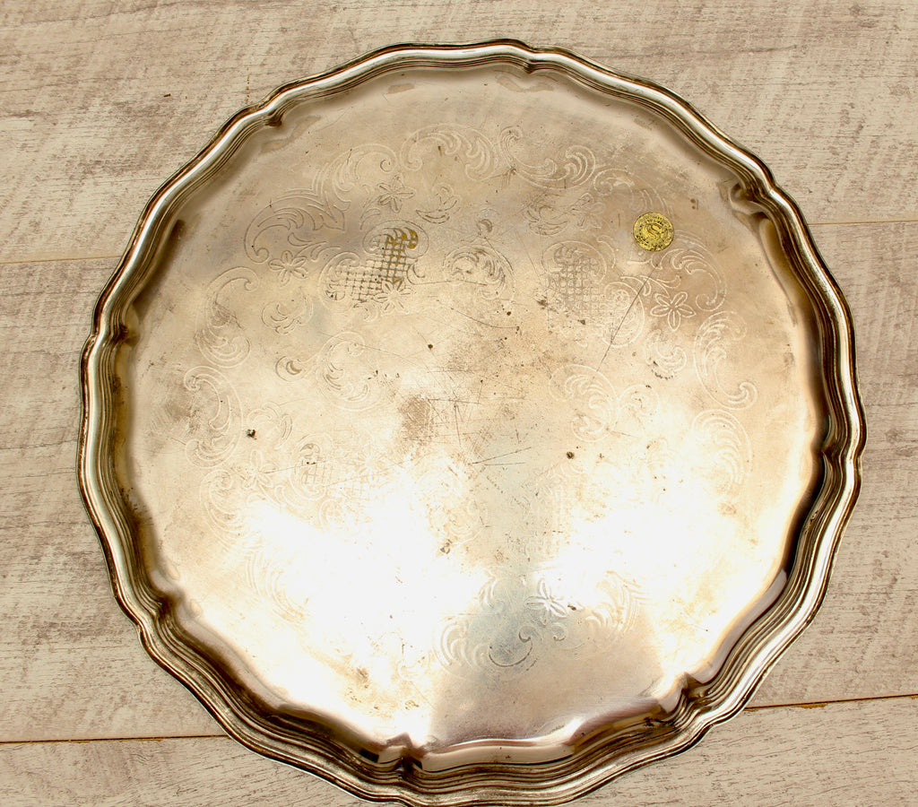 Vintage Inswabel German Silver Plated Chased Gallery Tray - 1960s
