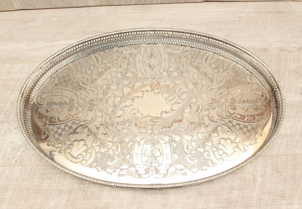 Vintage Viners of Sheffield Alpha Plate Chased Oval Gallery Tray