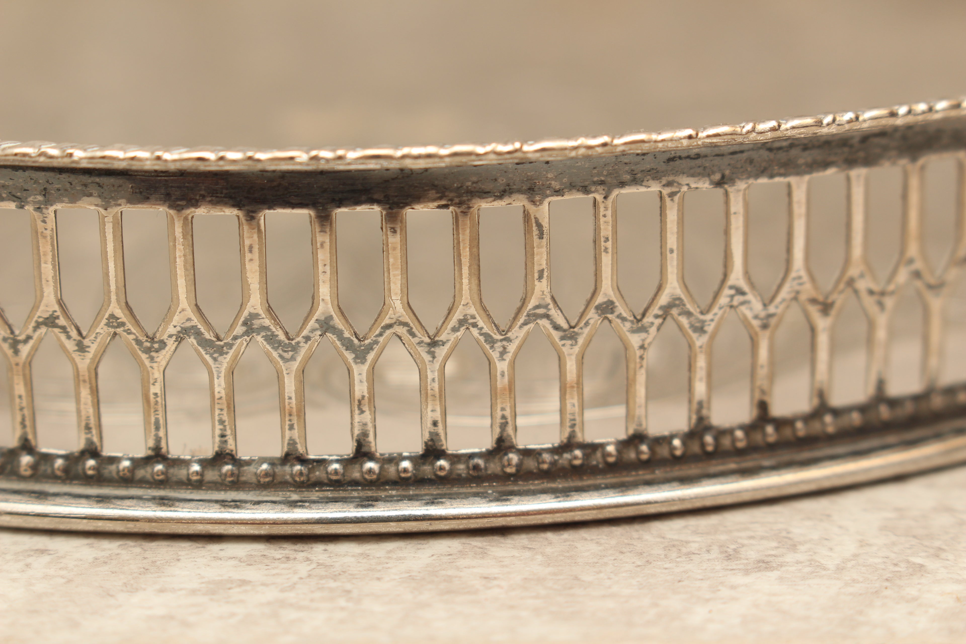 Vintage Viners of Sheffield Alpha Plate Chased Oval Gallery Tray