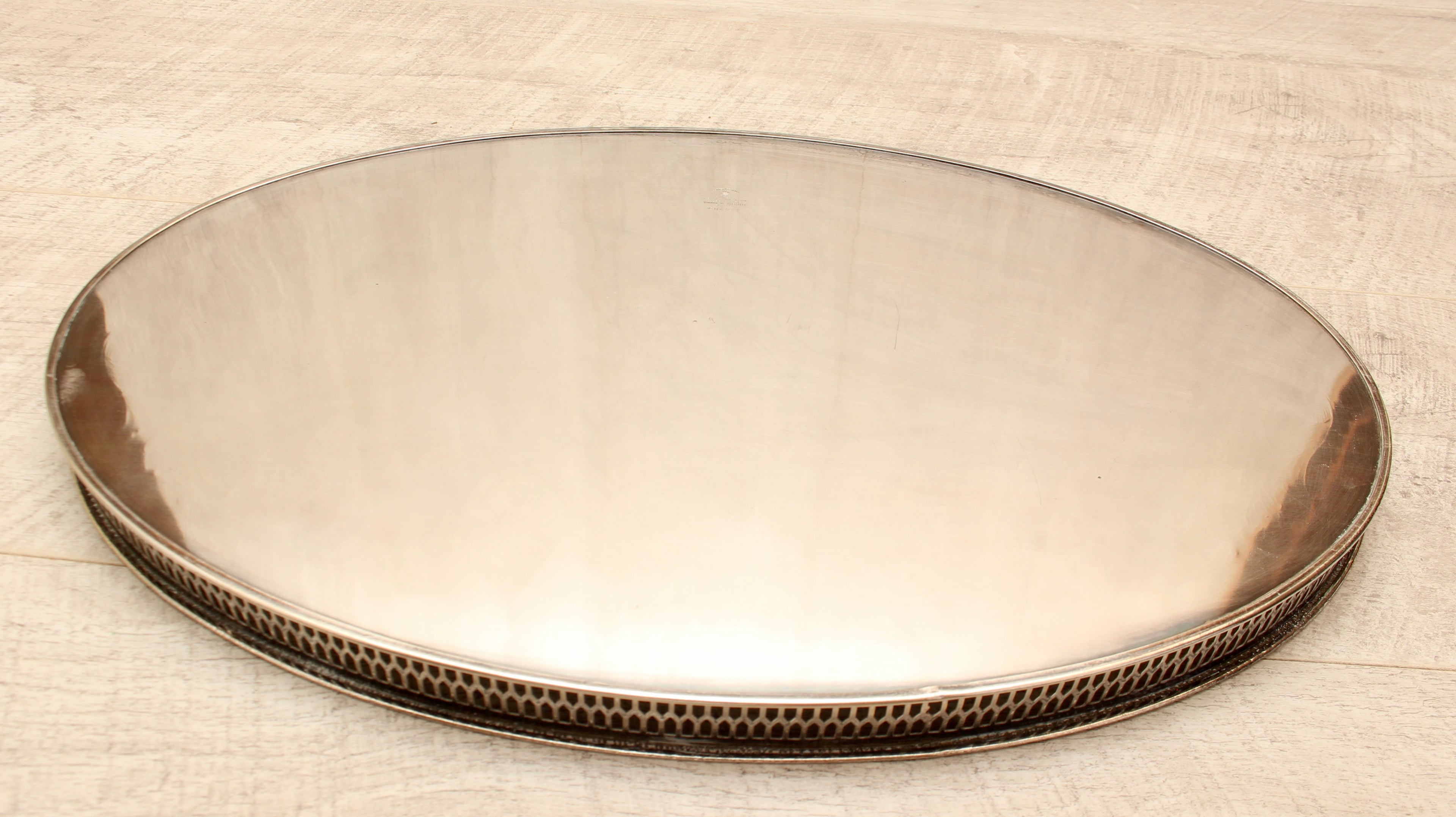 Vintage Viners of Sheffield Alpha Plate Chased Oval Gallery Tray
