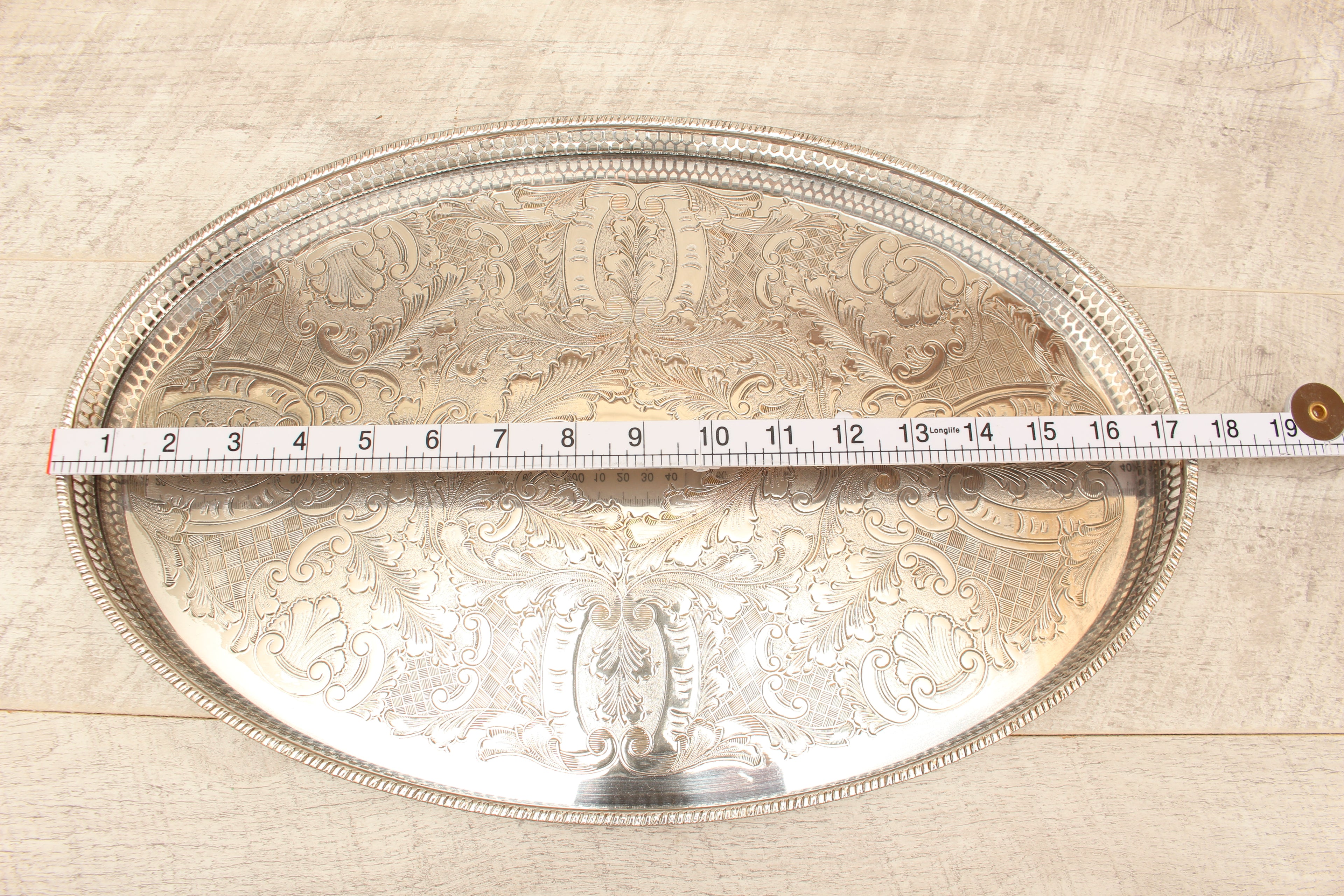 Vintage Viners of Sheffield Alpha Plate Chased Oval Gallery Tray