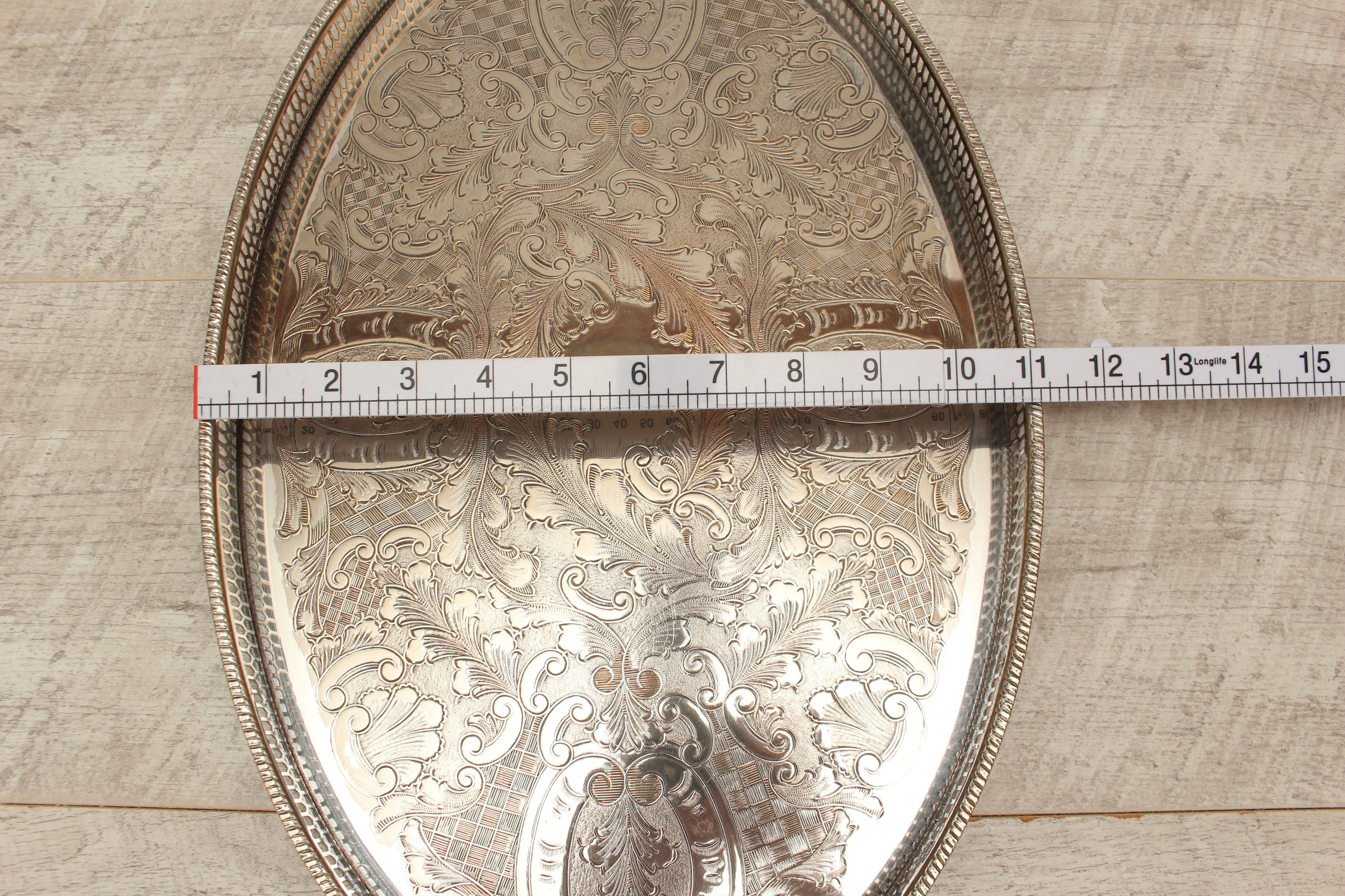 Vintage Viners of Sheffield Alpha Plate Chased Oval Gallery Tray