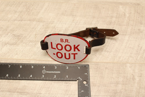 Authentic Vintage British Railways Enamel Track "Look-Out" Safety Armband – Complete with Original Leather Strap