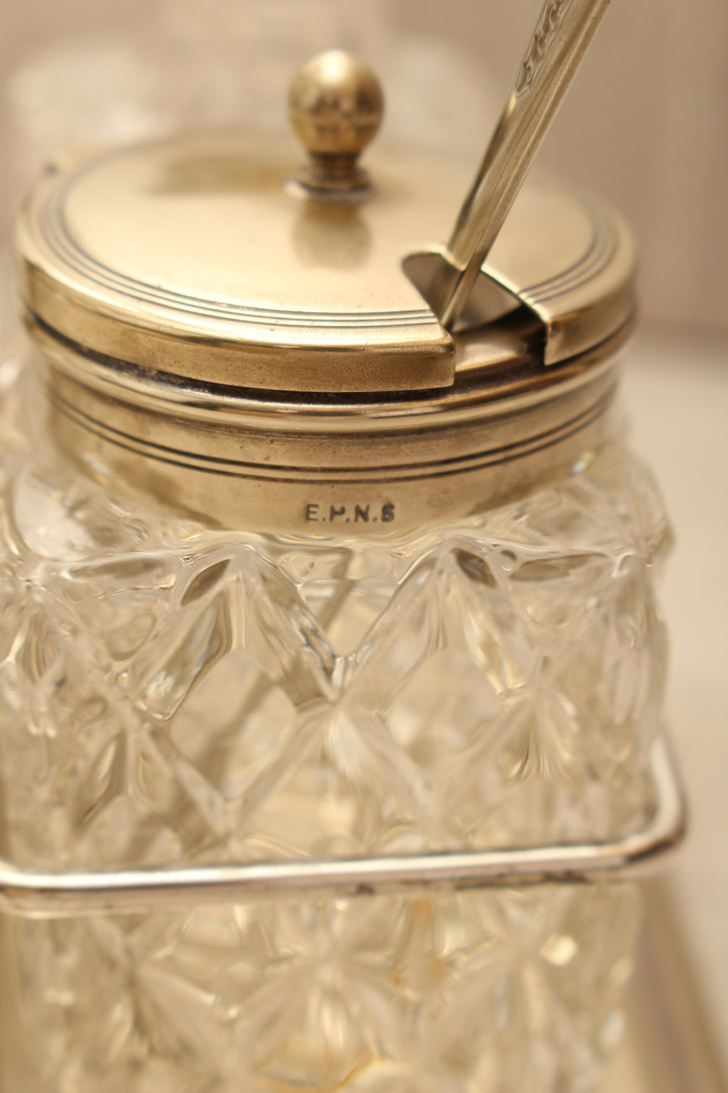Antique J.G. Graves Sheffield EPNS Silver Plated 4-Bottle Cruet Condiment Set – Complete with Original Stamped Spoon