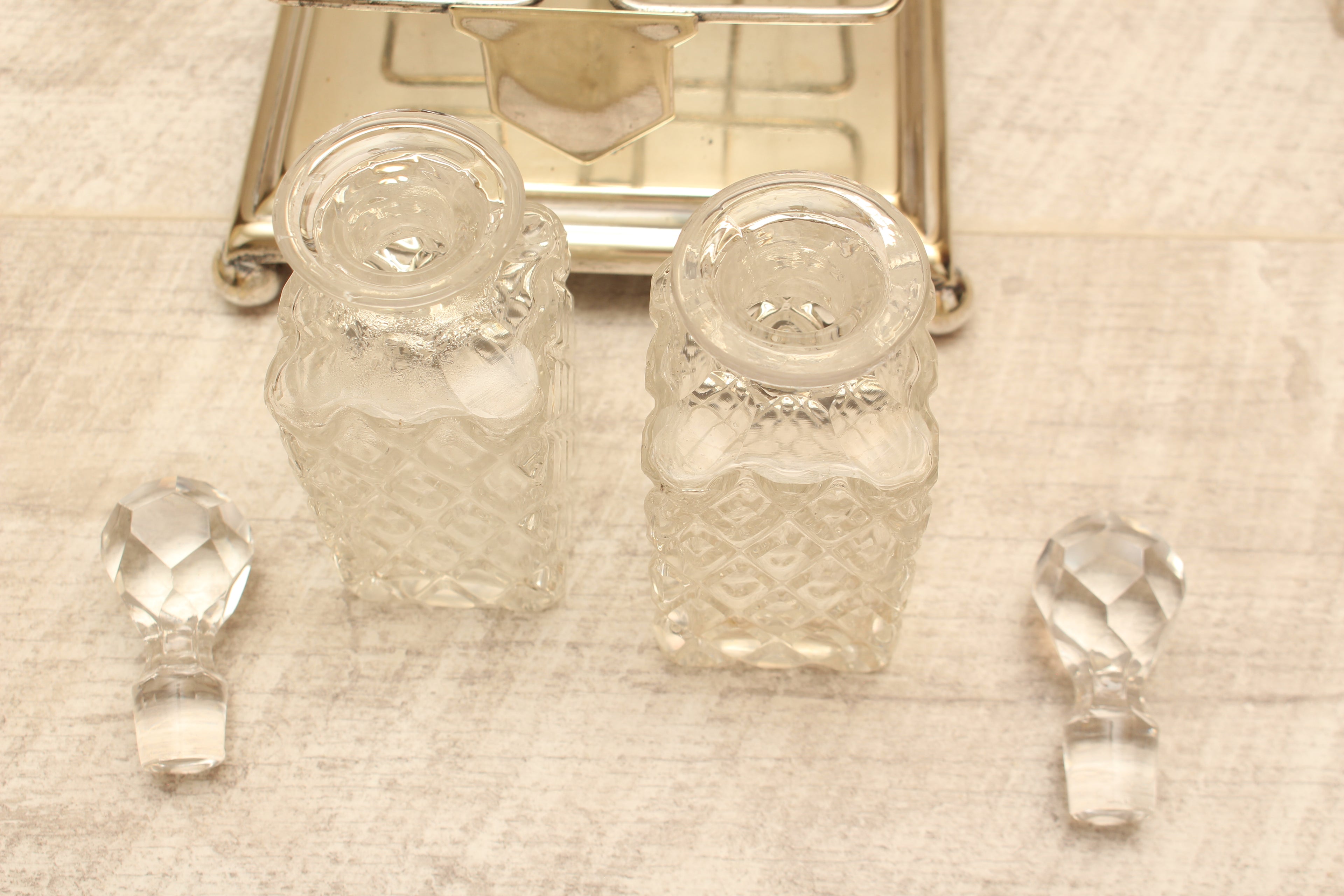 Antique J.G. Graves Sheffield EPNS Silver Plated 4-Bottle Cruet Condiment Set – Complete with Original Stamped Spoon