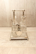 Antique Victorian Goldsmiths Alliance EPNS 4-Bottle Cruet Condiment Set – Ornate Starburst Glass