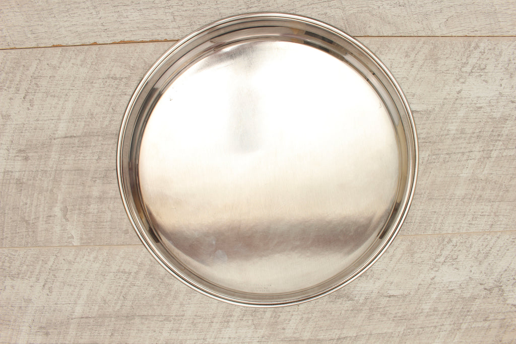 Vintage Silver Plated on Copper Engraved Round Serving Tray - Made in England