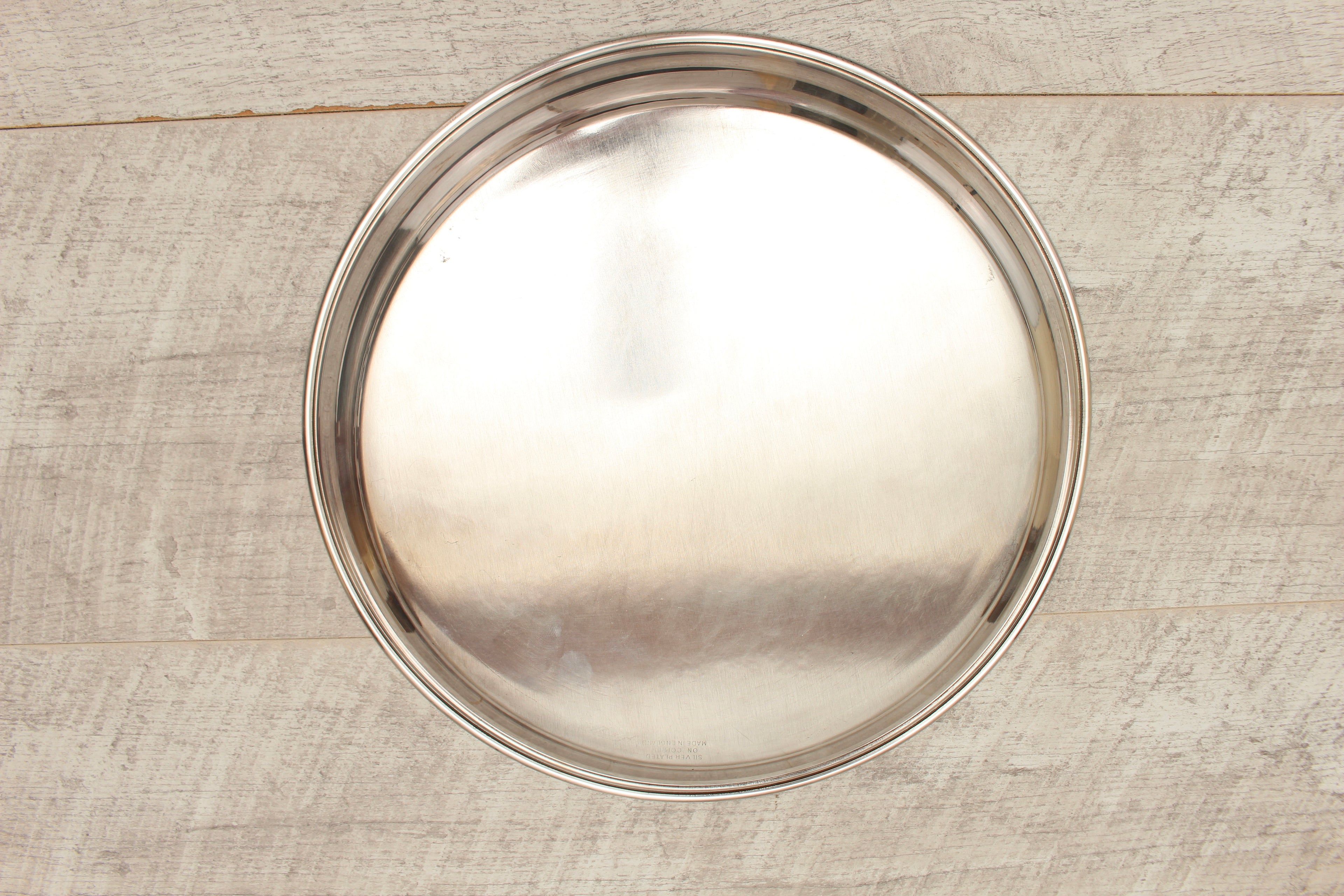 Vintage Silver Plated on Copper Engraved Round Serving Tray - Made in England