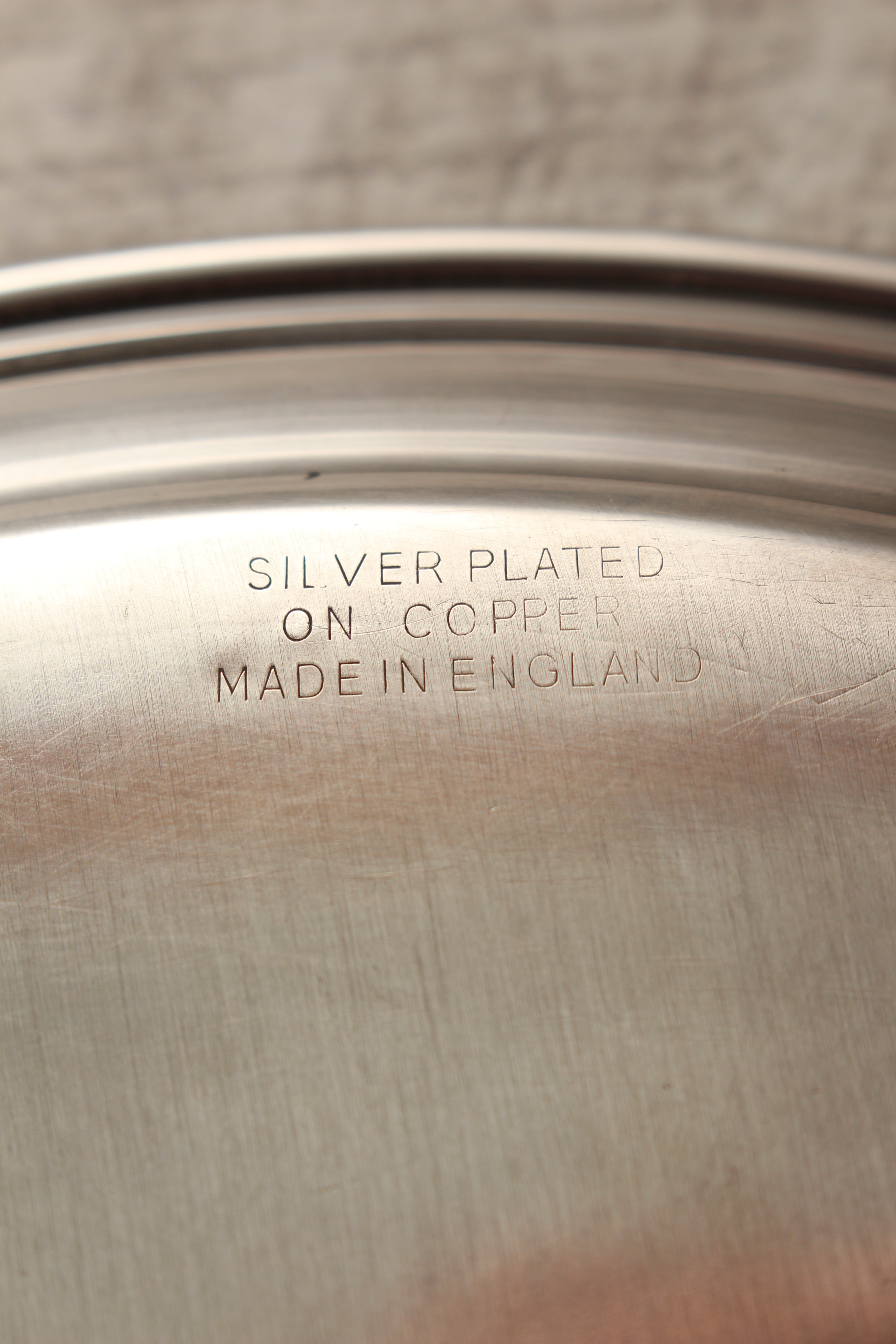 Vintage Silver Plated on Copper Engraved Round Serving Tray - Made in England