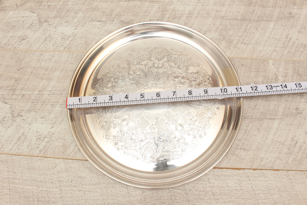 Vintage Silver Plated on Copper Engraved Round Serving Tray - Made in England