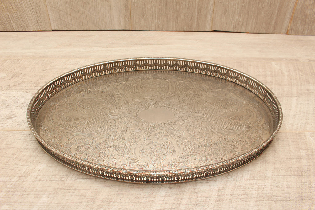 Vintage Towle Silver Plated on Copper Oval Gallery Serving Tray - Handcrafted in Sheffield England