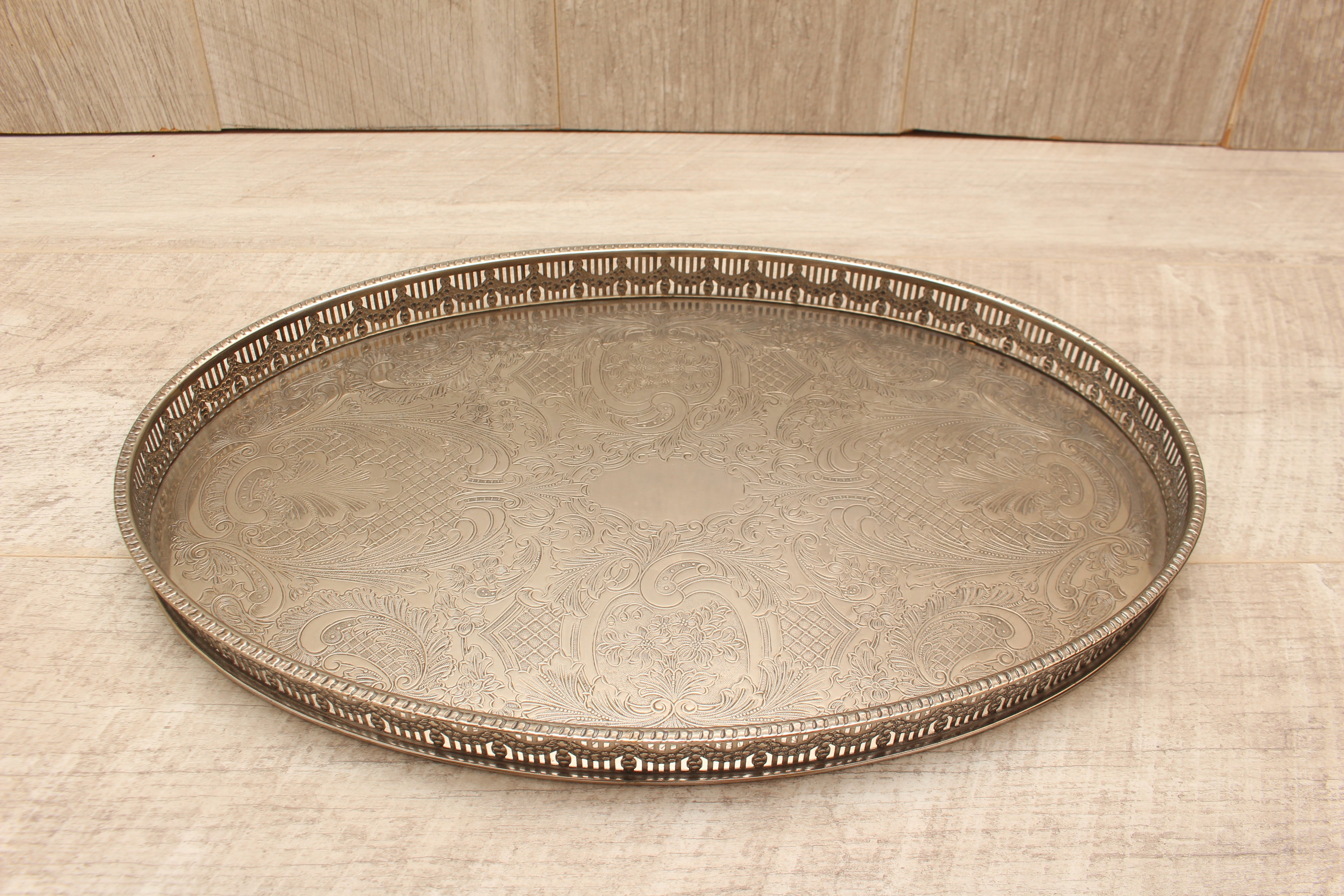 Vintage Towle Silver Plated on Copper Oval Gallery Serving Tray - Handcrafted in Sheffield England