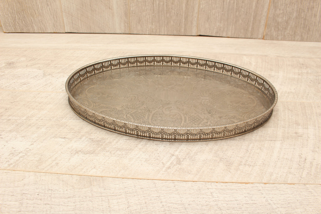 Vintage Towle Silver Plated on Copper Oval Gallery Serving Tray - Handcrafted in Sheffield England